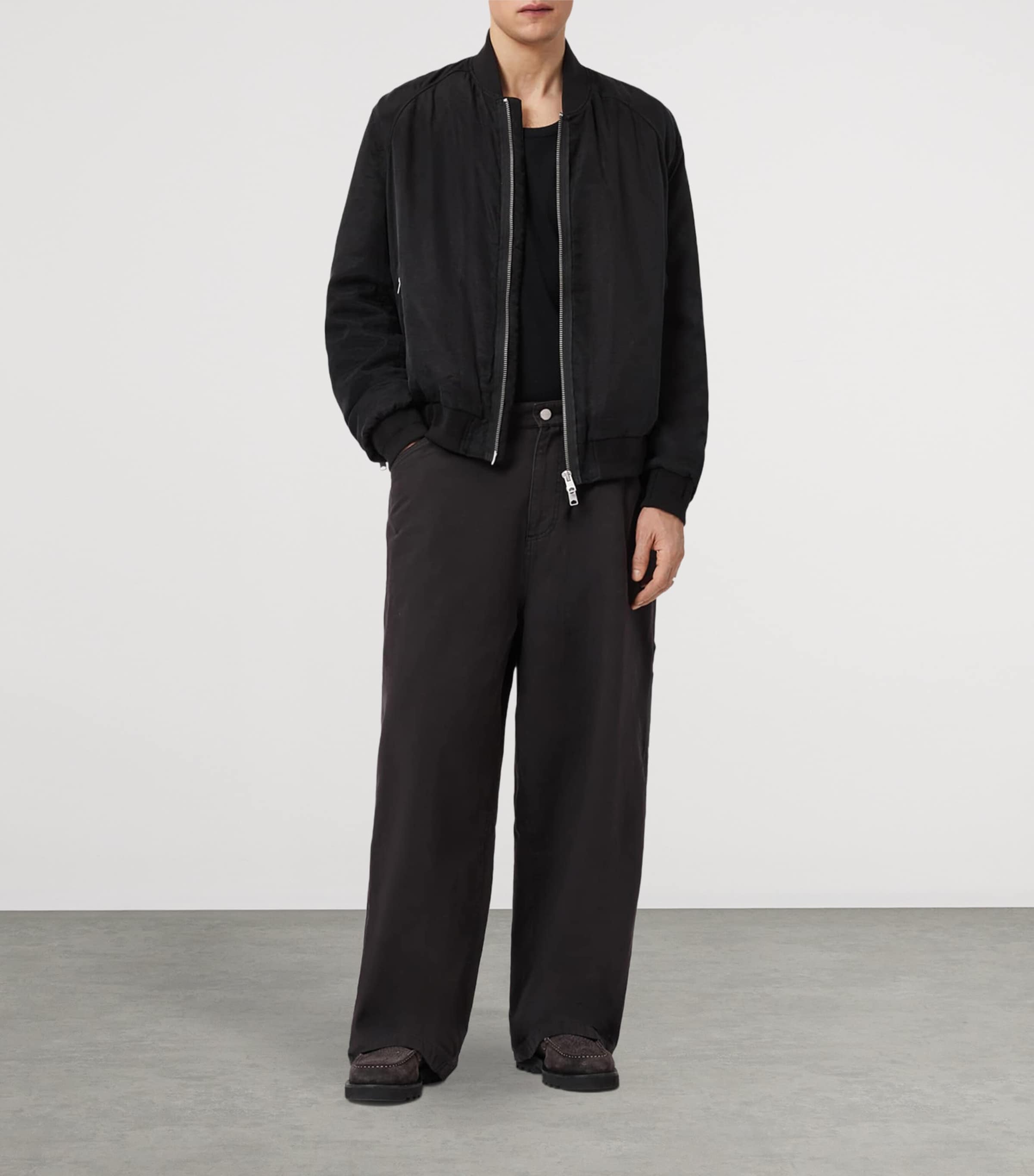 AllSaints Mens Organic Cotton Jackson Barrel Trousers Tanner Black Image 2
