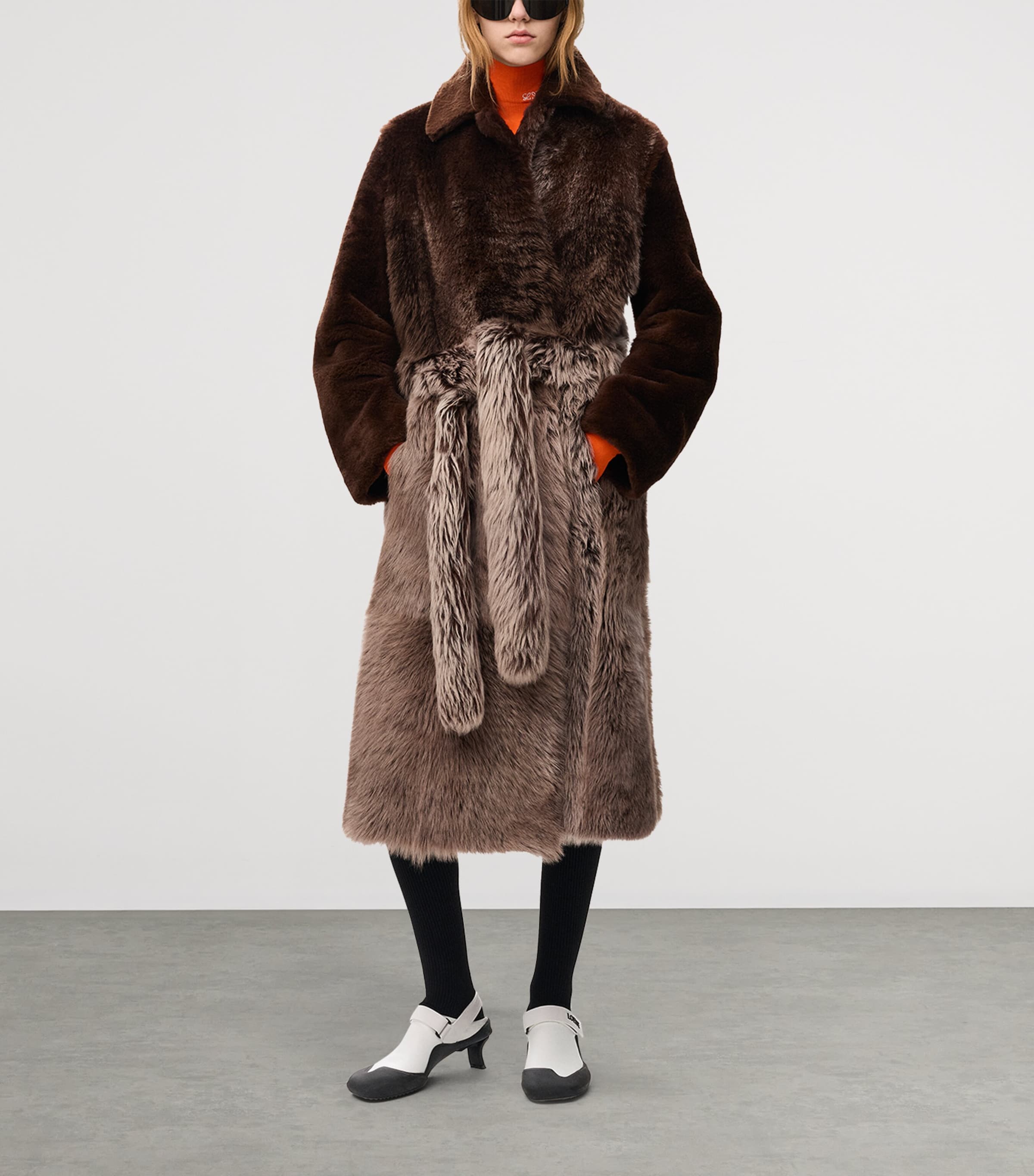 LOEWE Womens Shearling Hand-Dyed Coat Dark Brown Image 2