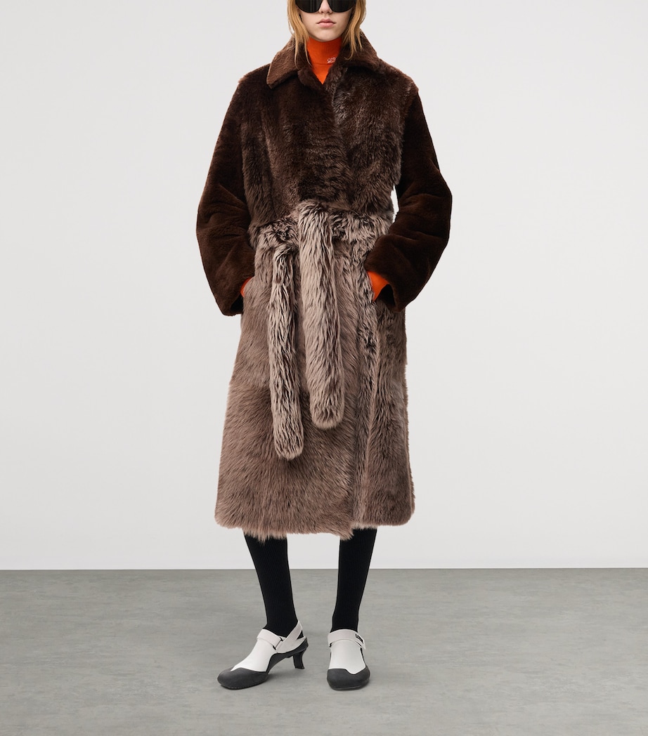 LOEWE Womens Shearling Hand-Dyed Coat Dark Brown Image 2