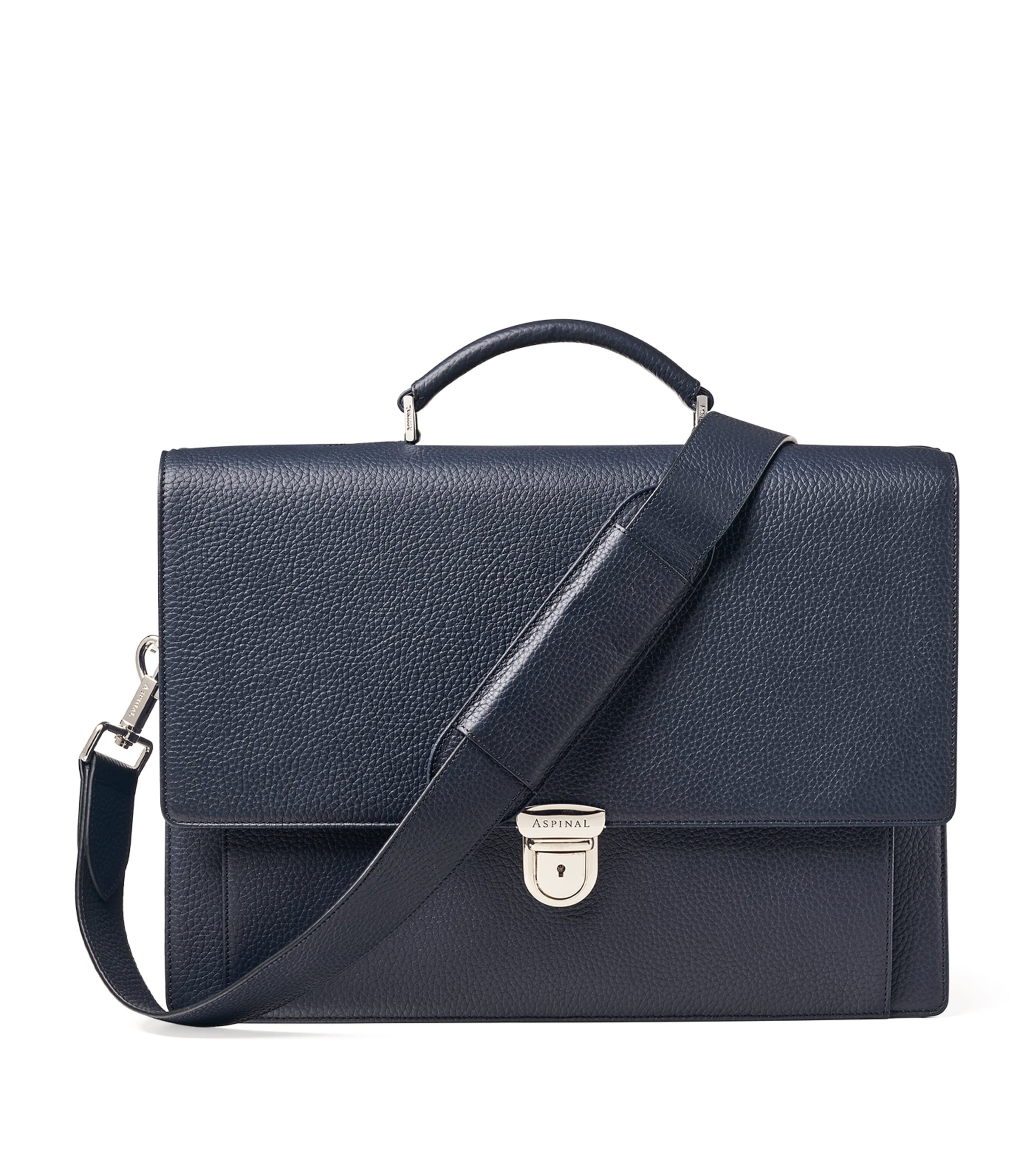 Aspinal Of London Leather City Laptop Briefcase In Blue