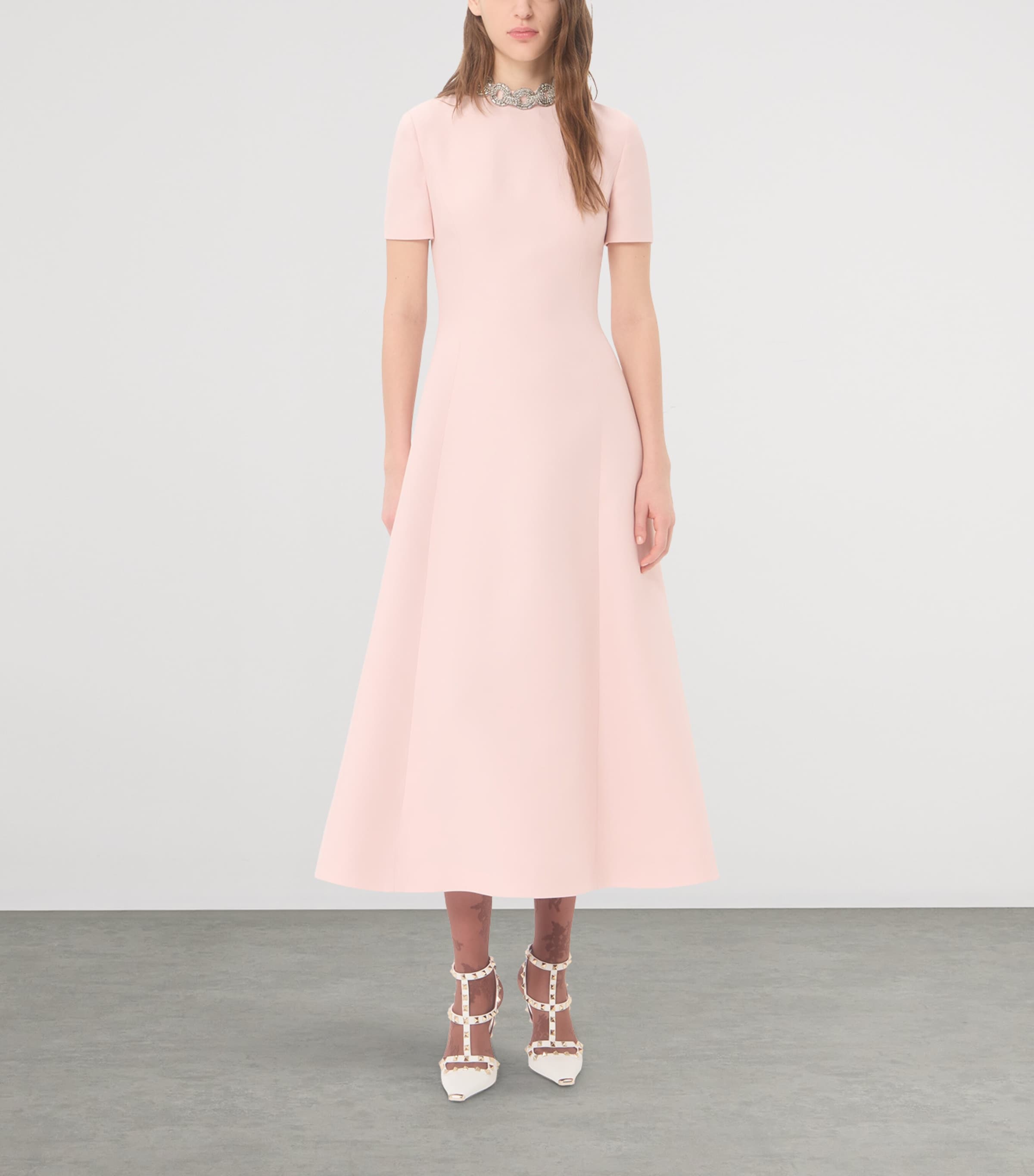 Valentino Womens Wool-Silk Crepe Embellished Midi Dress Image 2