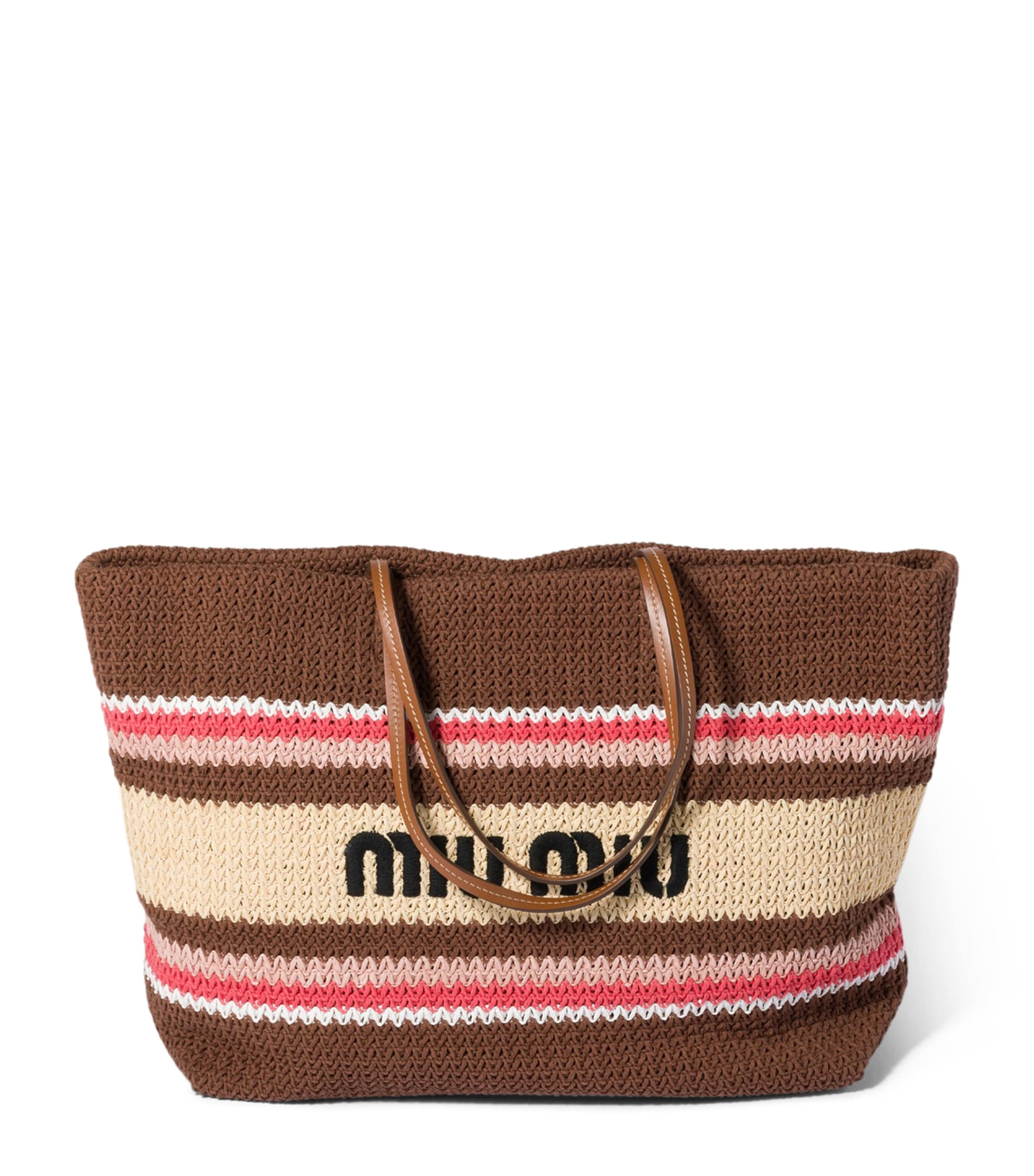 Miu Miu Woven Stripe Tote Bag Brown Image 1