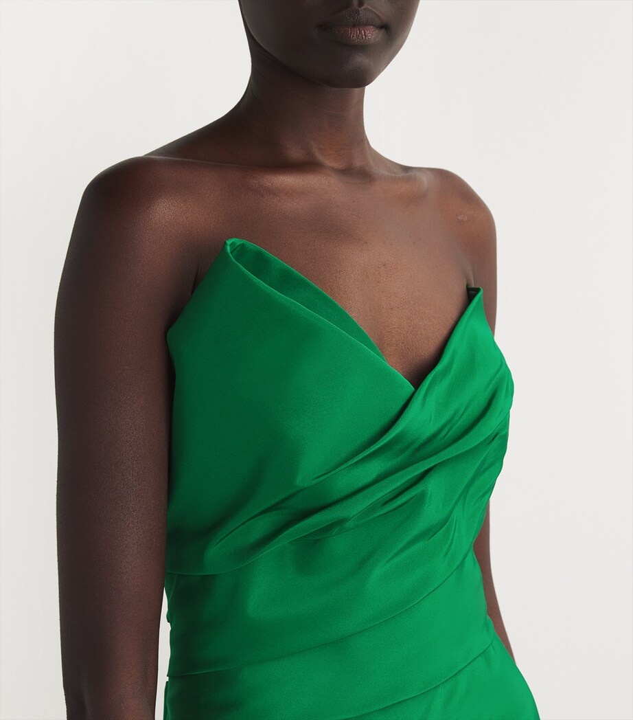 Monique Lhuillier Womens Silk Asymmetric Draped Column Gown Grass Image 4