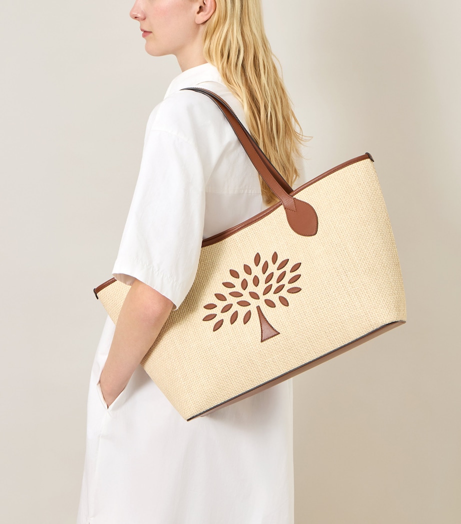 Mulberry Small Raffia-Leather Tree Tote Bag Ecru & Bright Oak Image 2