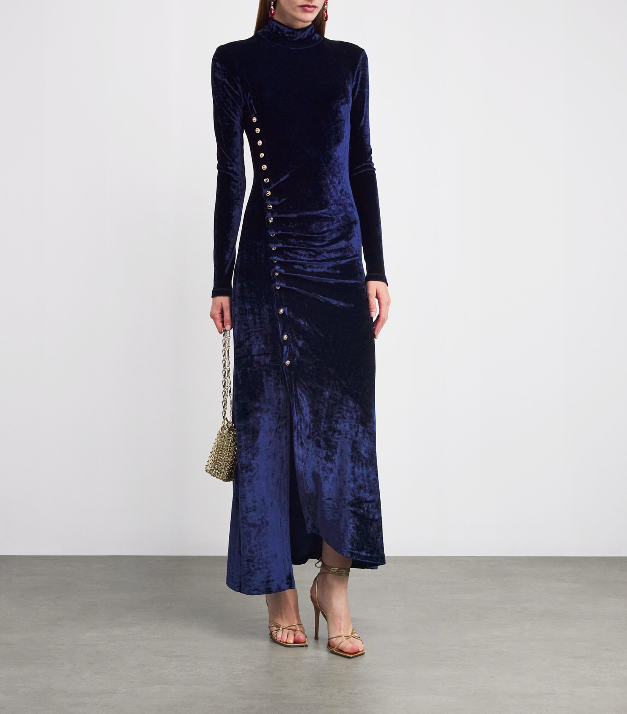 Velvet Asymmetric Midi Dress P432 NAVY POSEIDON Image 2
