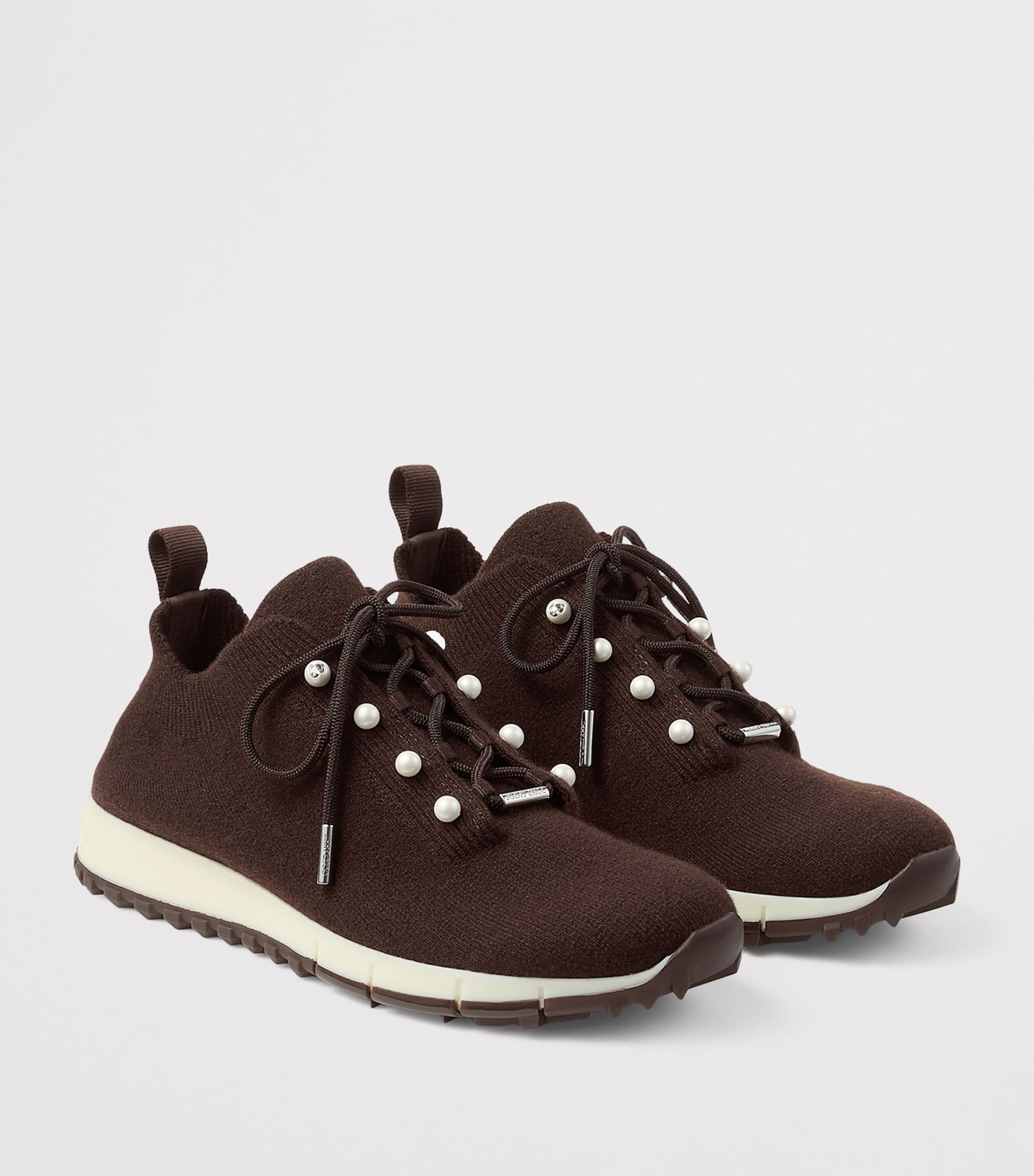 Jimmy Choo Veles Cashmere Faux Pearl-Detail Sneakers X Chocolate Image 5