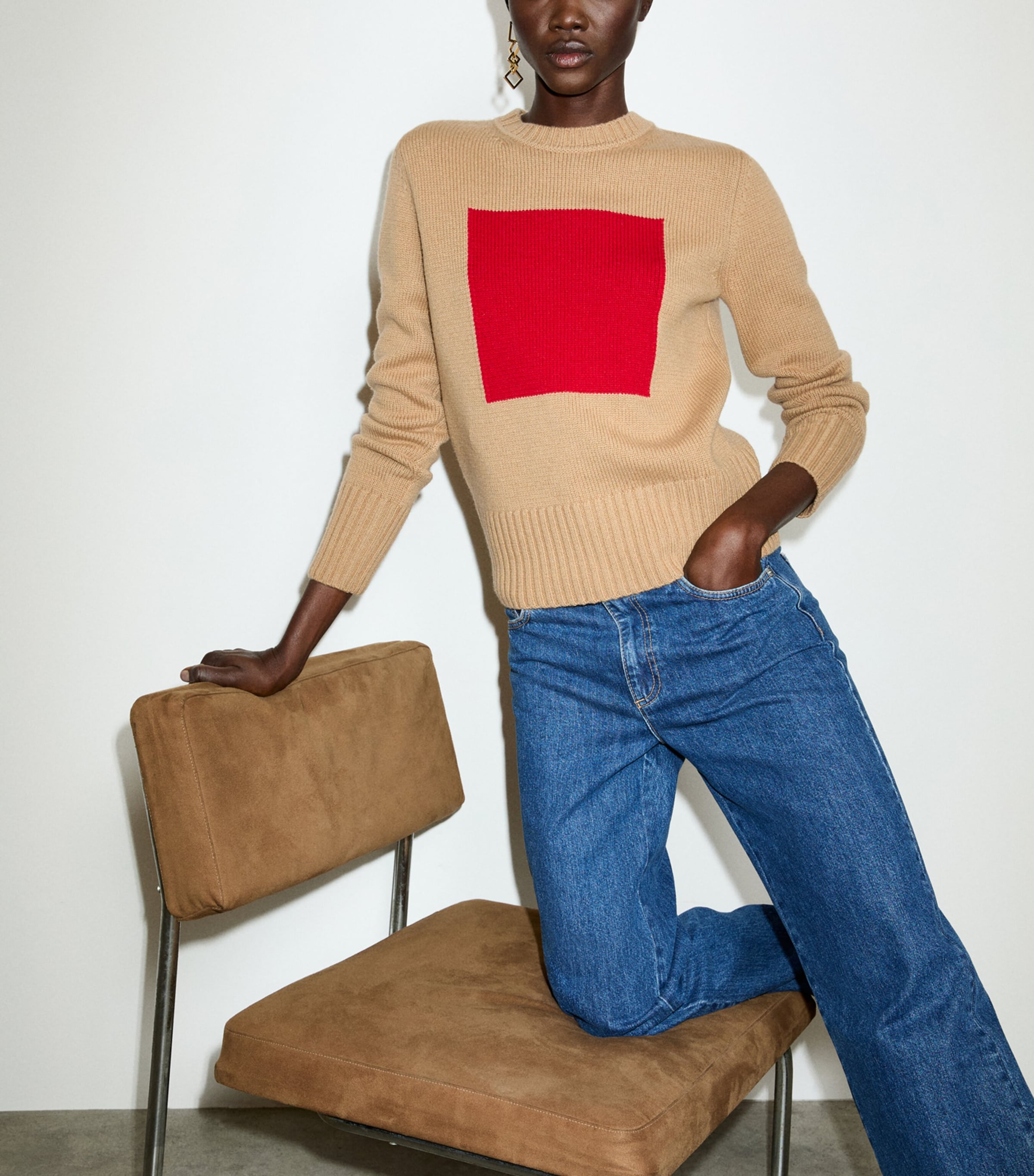 MAX&Co. Womens Wool-Cashmere Square Sweater Camel Image 3