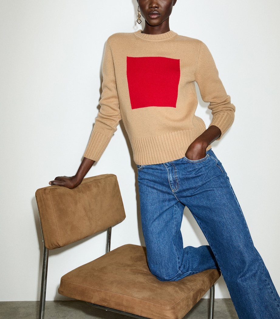 MAX&Co. Womens Wool-Cashmere Square Sweater Camel Image 3