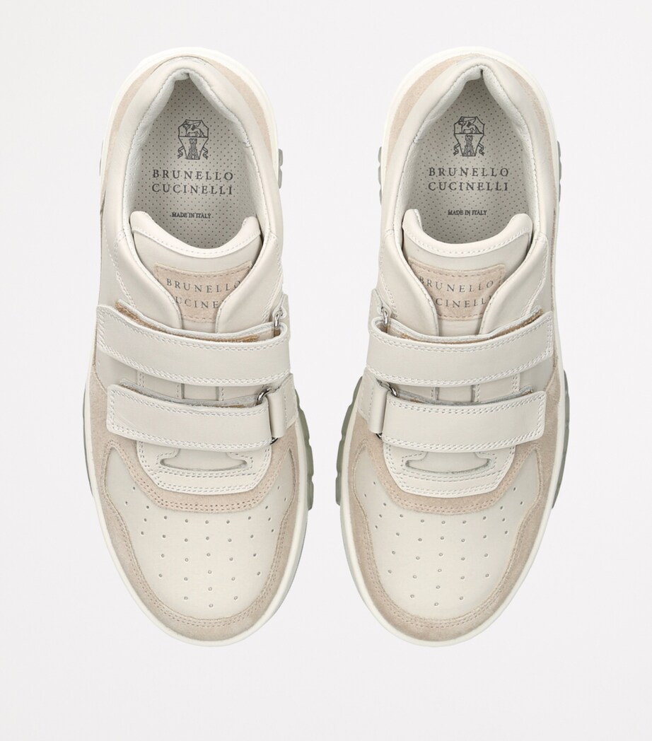 Brunello Cucinelli Kids Leather Suede-Trim Velcro Sneakers White/oth Image 4