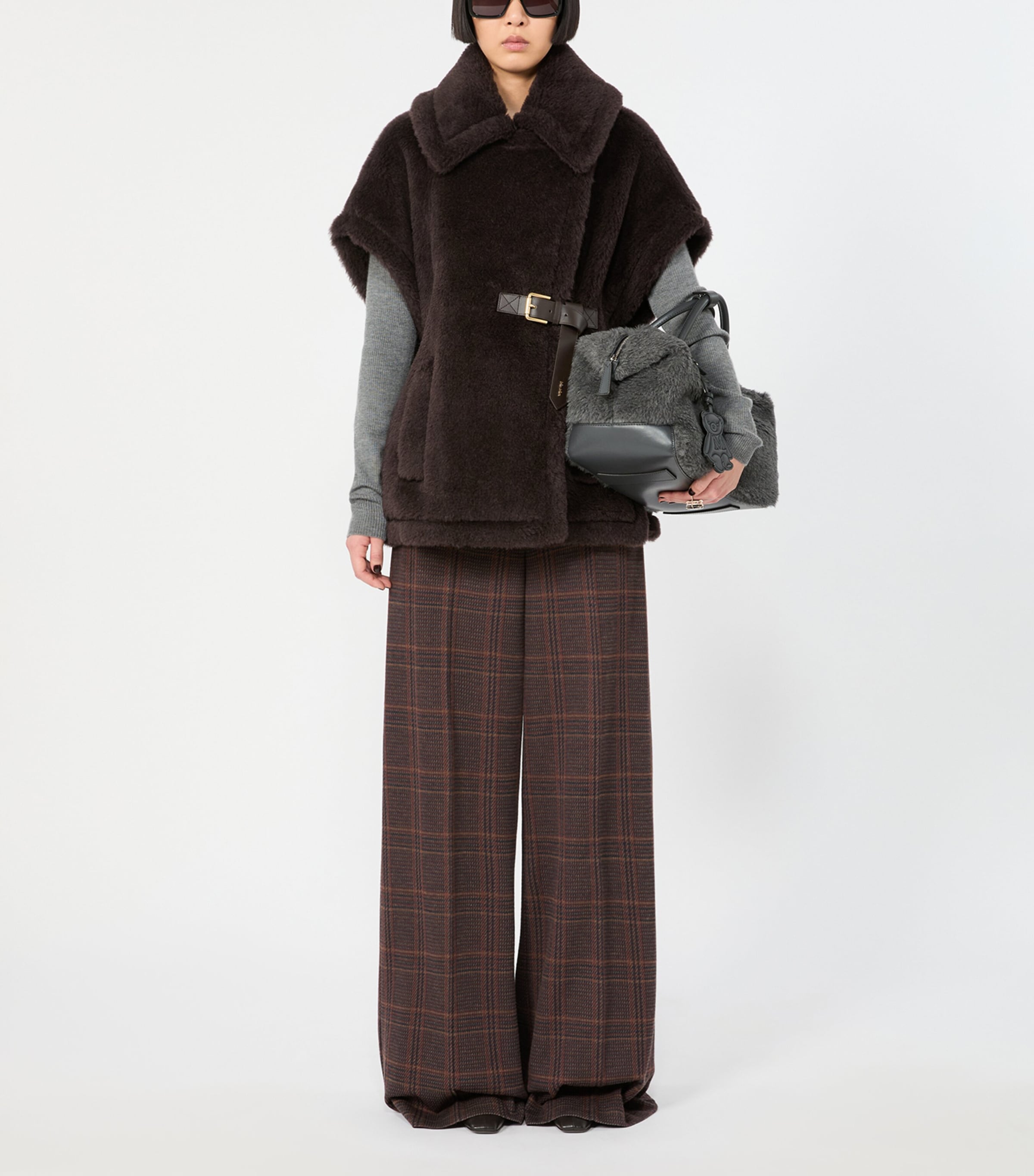 Max Mara Womens Faux Fur Belted Cape Brown Image 2