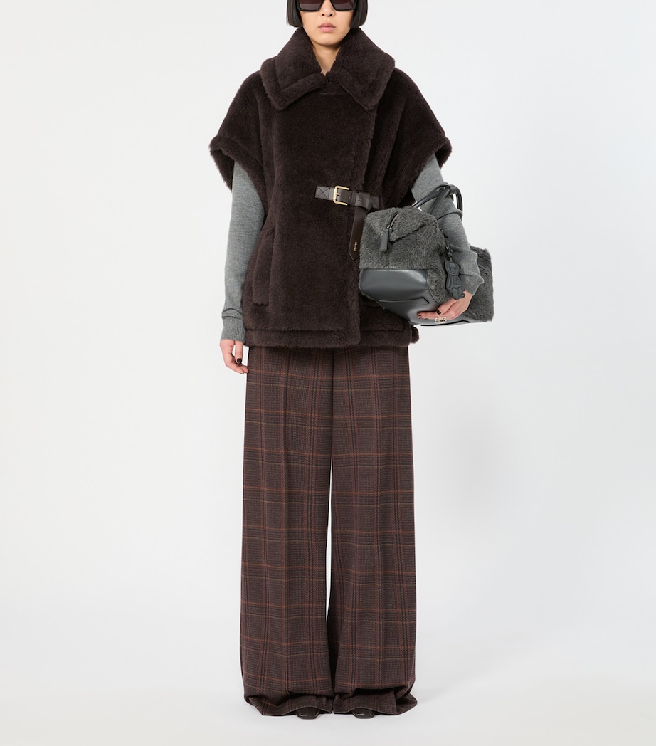 Max Mara Womens Faux Fur Belted Cape Brown Image 2