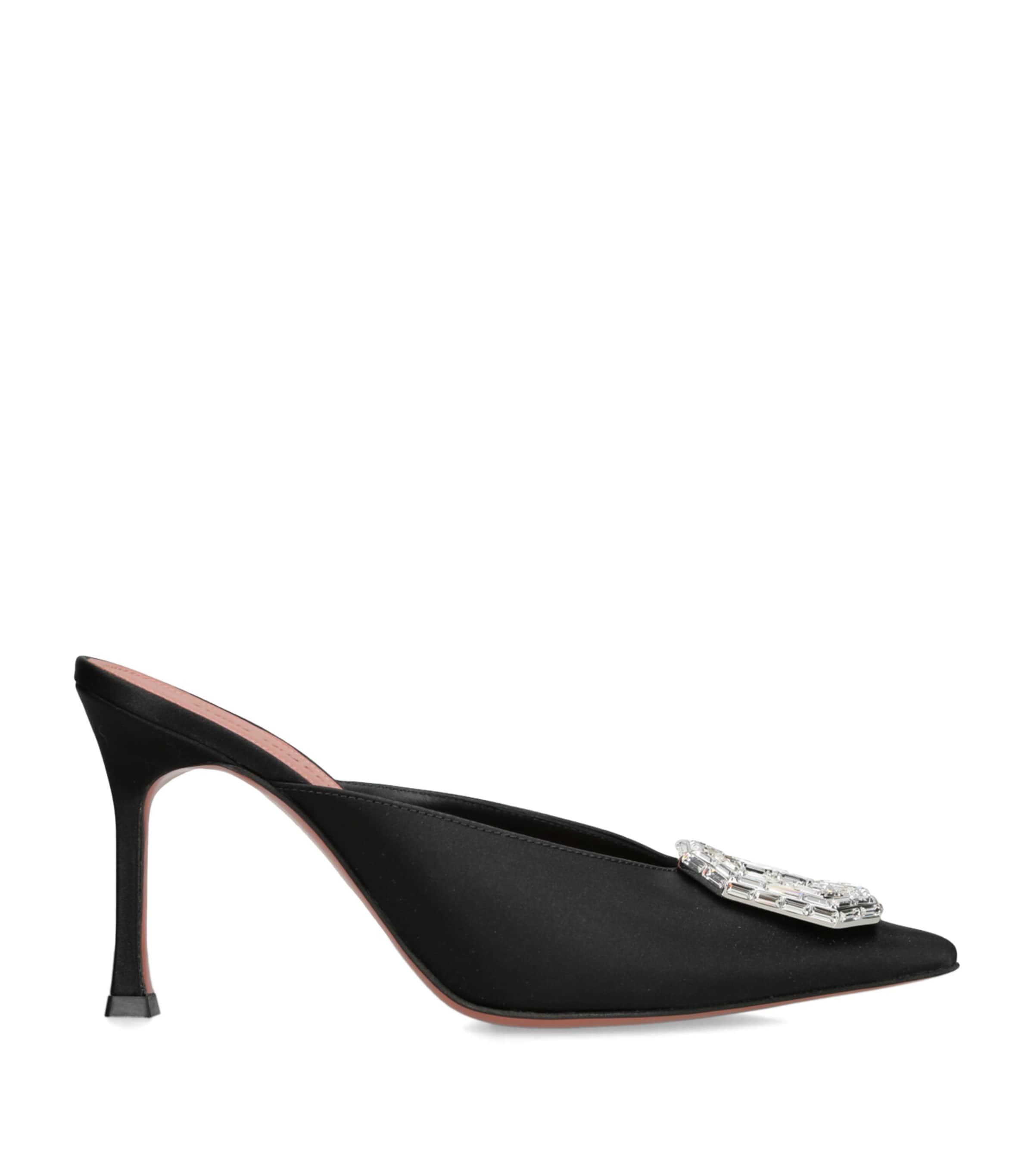 Amina Muaddi Satin Camelia Mules 90