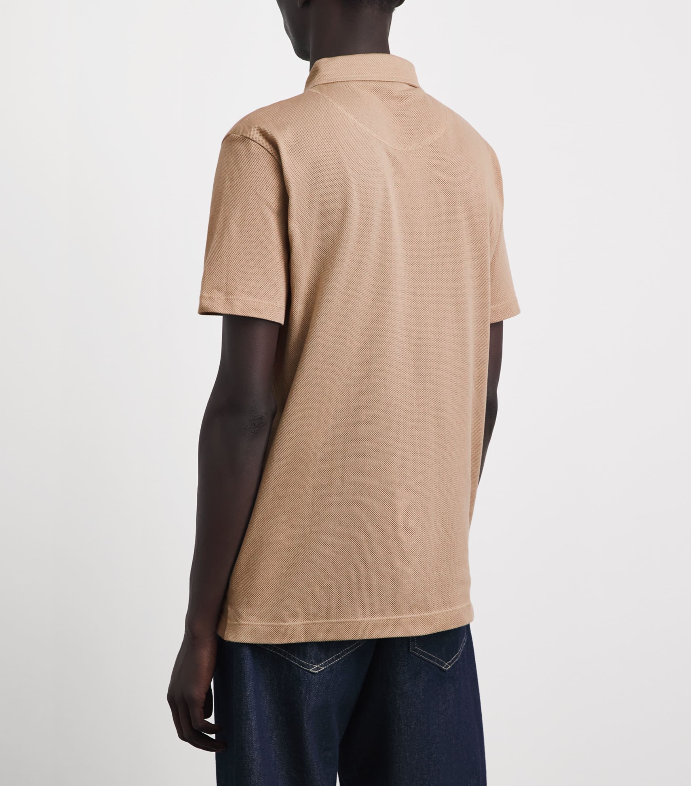 Sunspel Mens Supima Cotton Riviera Polo Shirt Dark Beige Image 5
