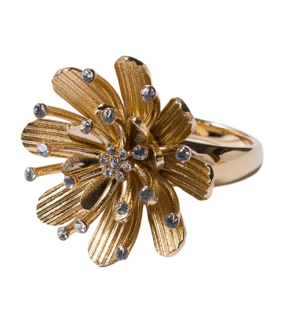 Miu Miu Crystal-Embellished Floral Ring
