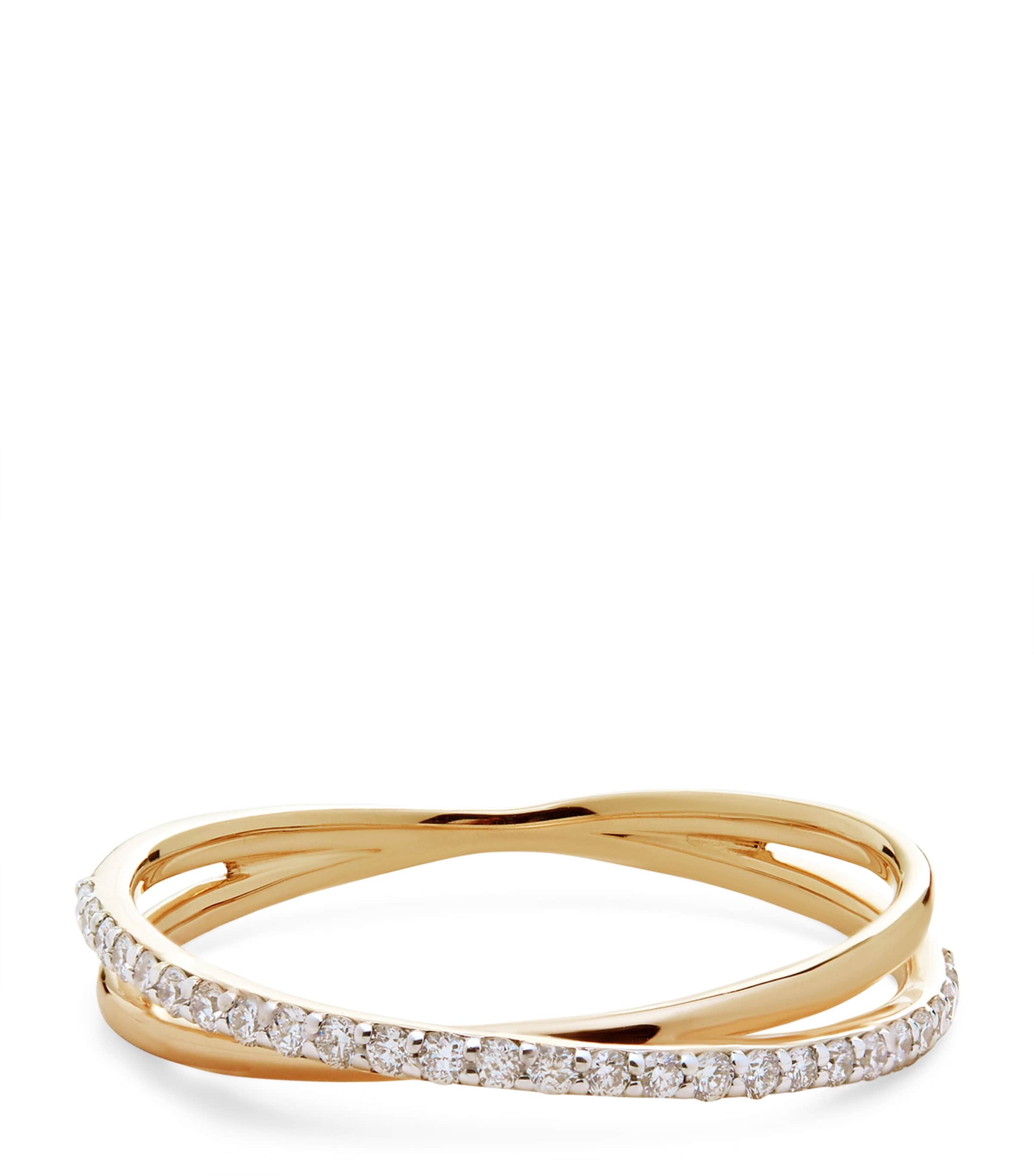 Monica Vinader Yellow Gold and Diamond Crossover Ring Solid Gold Image 1