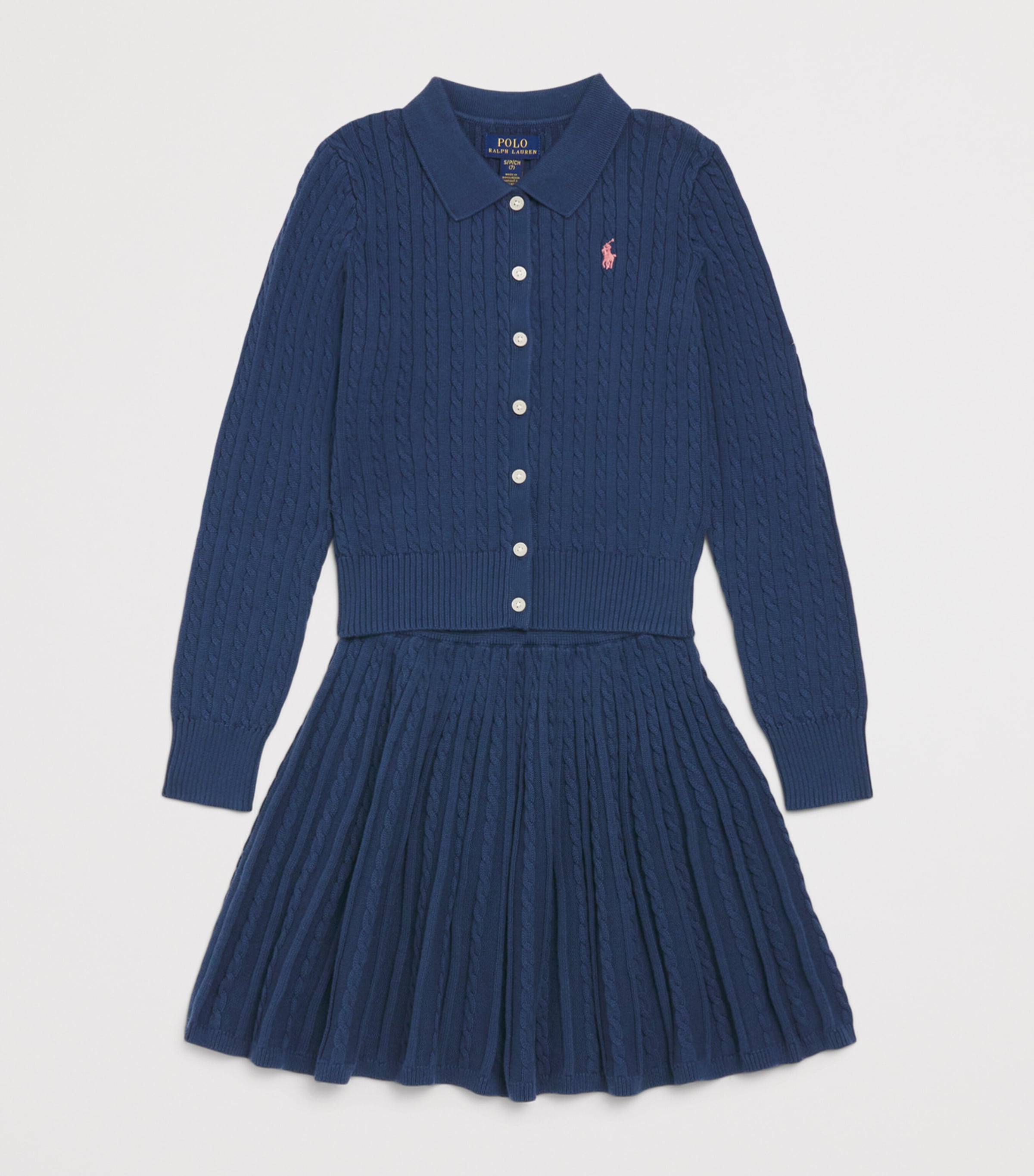 Ralph Lauren Kids Cotton Cable-Knit Cardigan and Skirt Set (7-14 Years) Rustic Navy Image 3