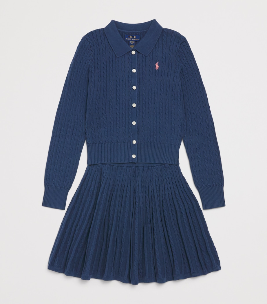 Ralph Lauren Kids Cotton Cable-Knit Cardigan and Skirt Set (7-14 Years) Rustic Navy Image 3