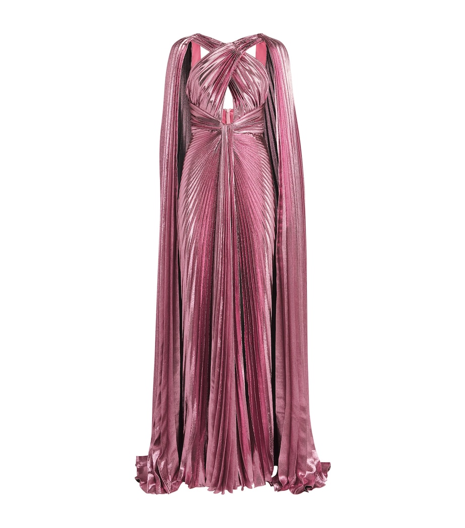 Zuhair Murad Womens Metallic Pleated Cape Gown Dusty Rose Image 1
