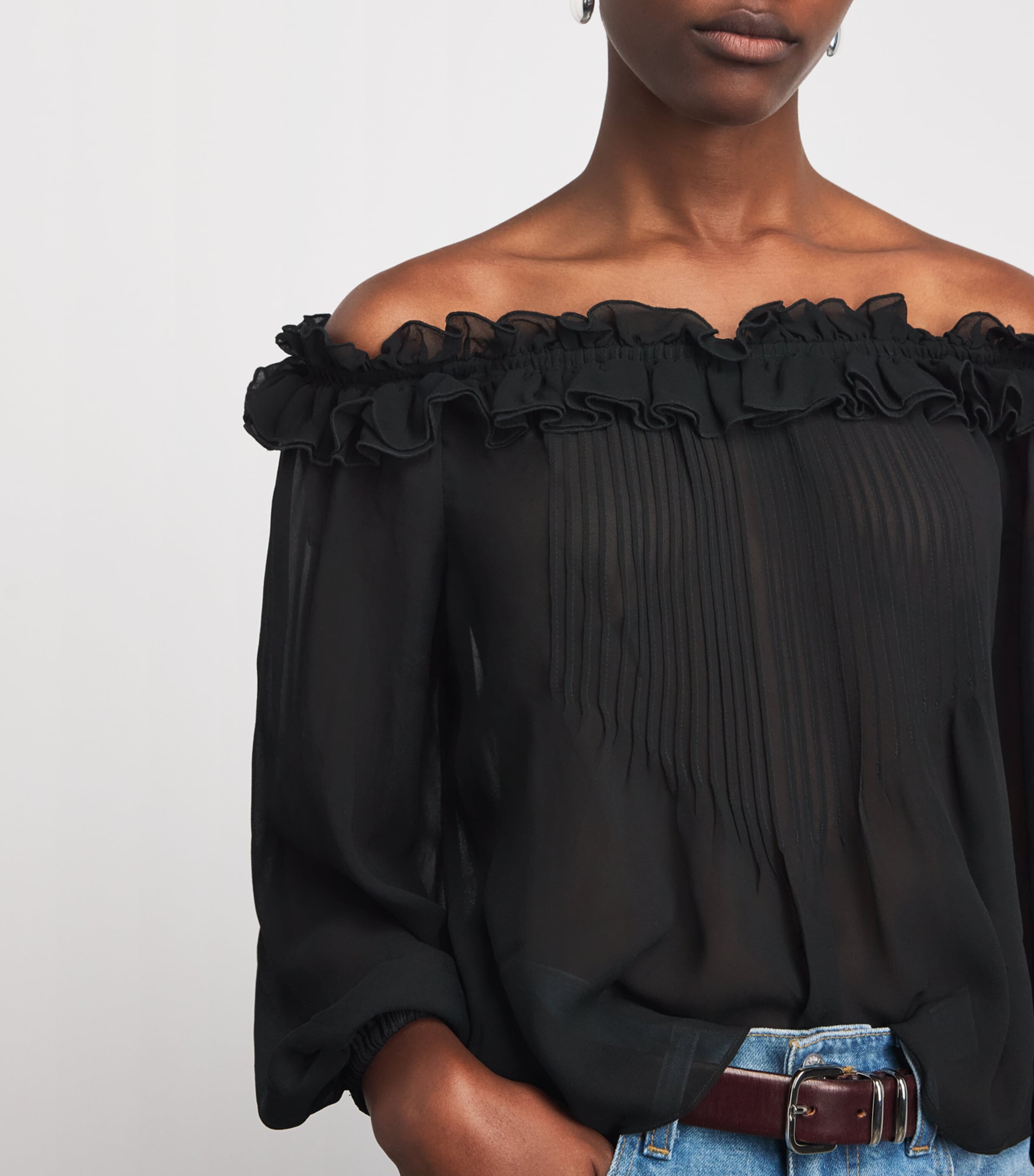 PAIGE Womens Silk Off-The-Shoulder Casey Blouse Black Image 3