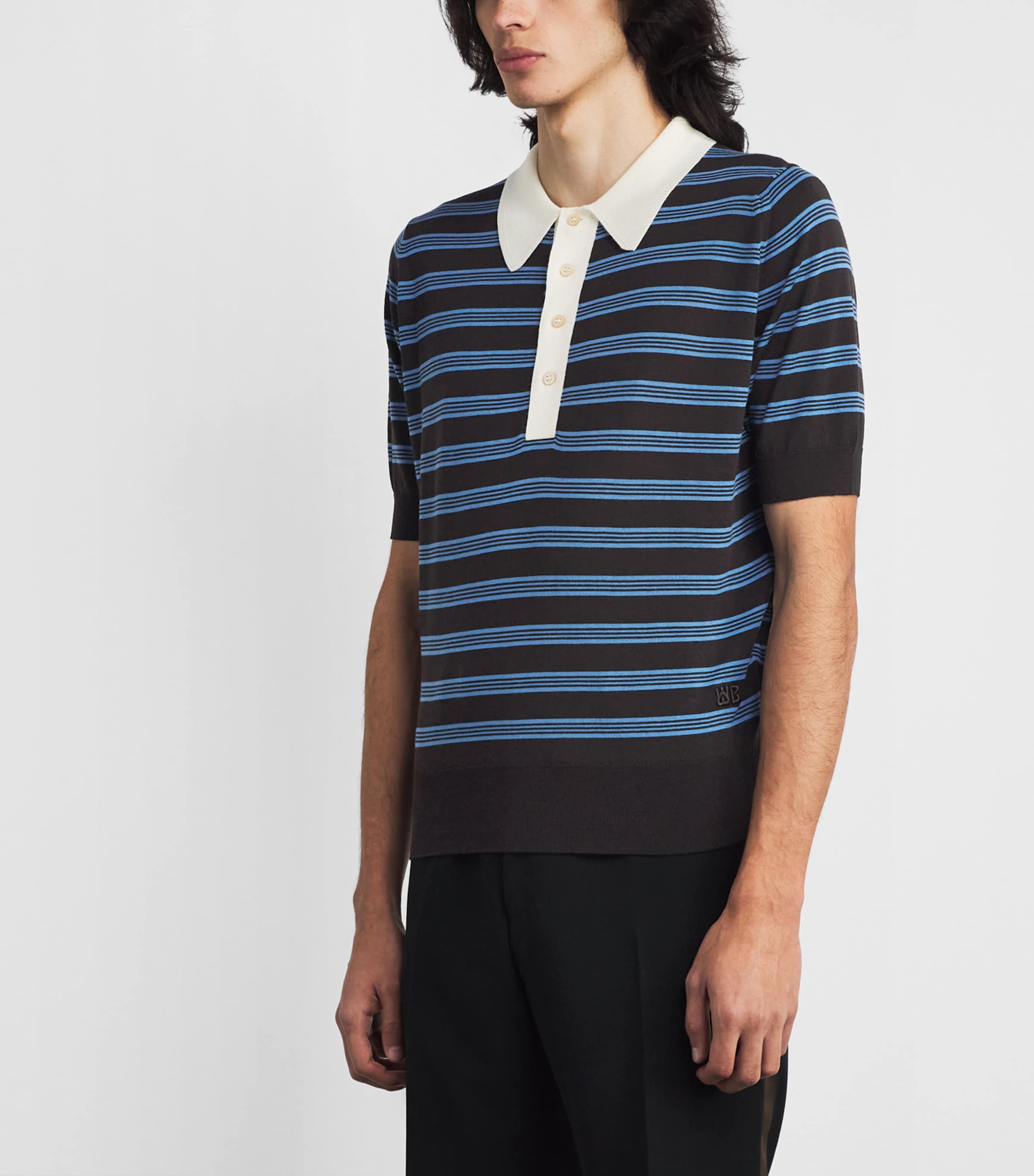 Wales Bonner Mens x John Smedley Merino Polo Sweater Brown/blue/ivory Image 4