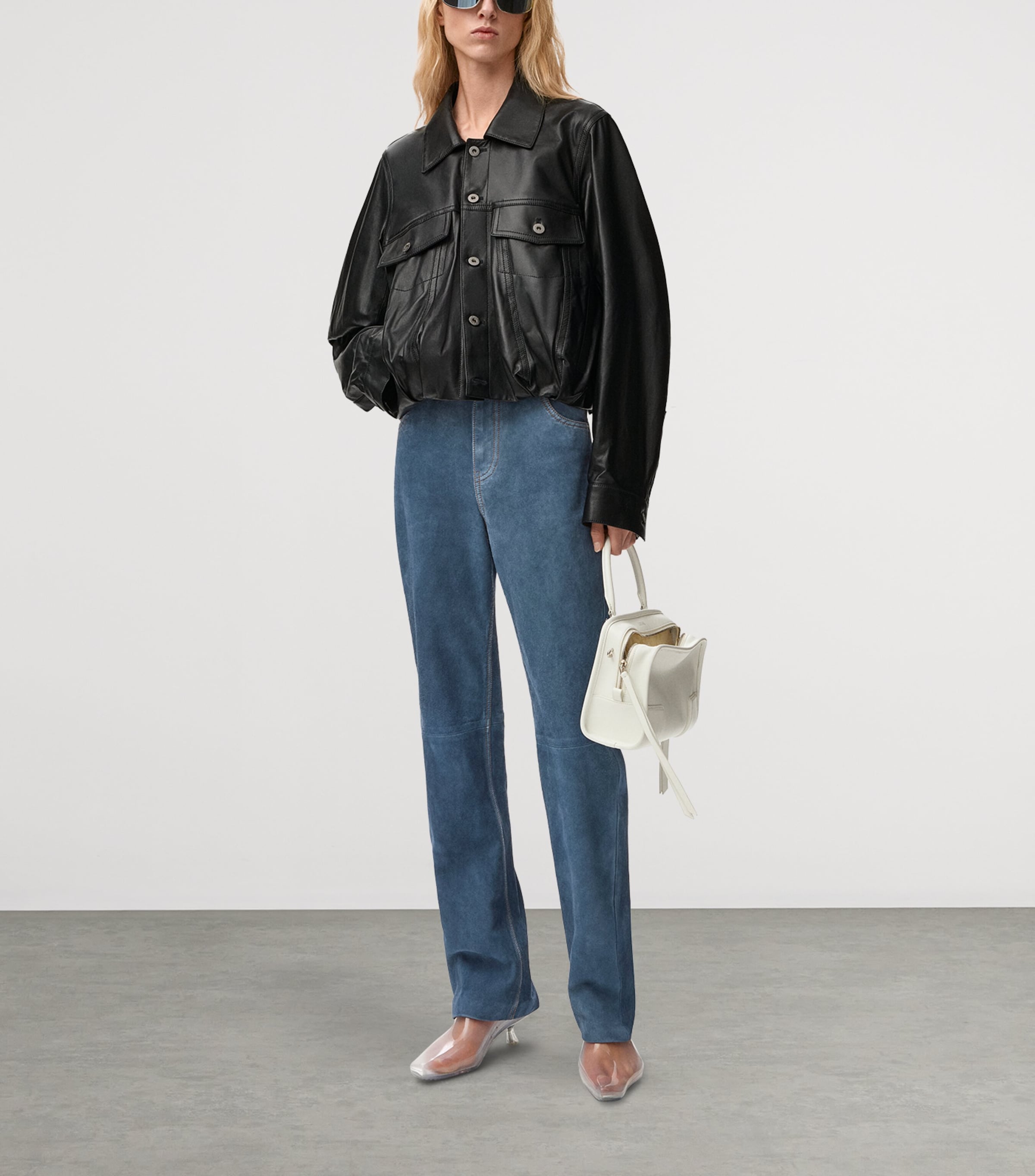 LOEWE Womens Suede Straight Jeans Blue Image 2