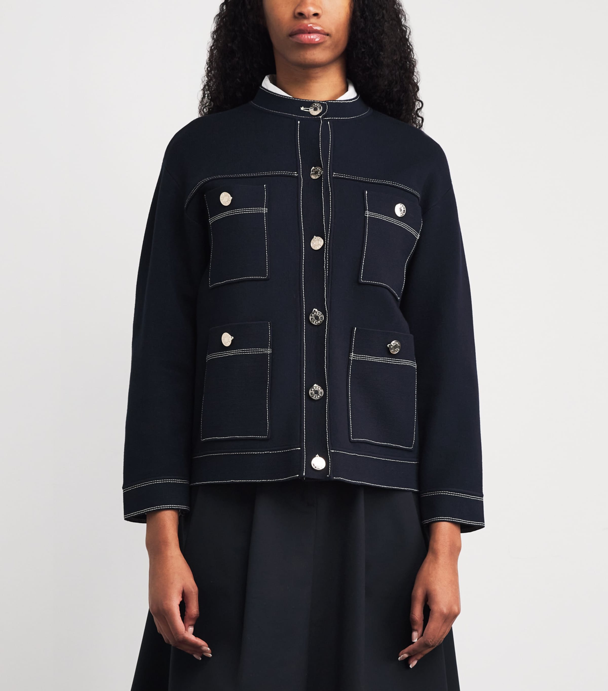 Topstitched Cardigan NAVY BLUE Image 3