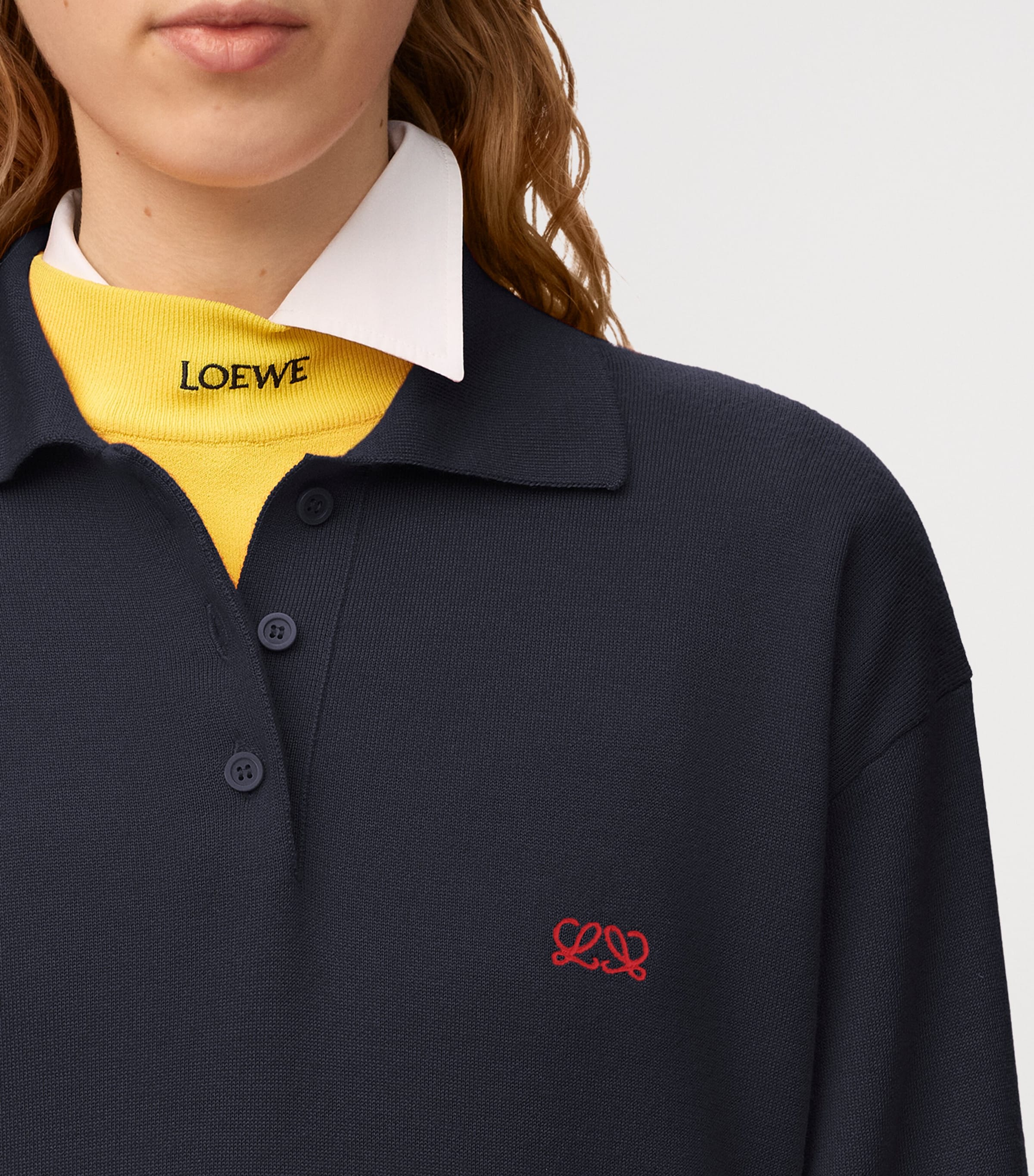 LOEWE Womens Cashmere-Silk Polo Sweater Dark Navy Image 5