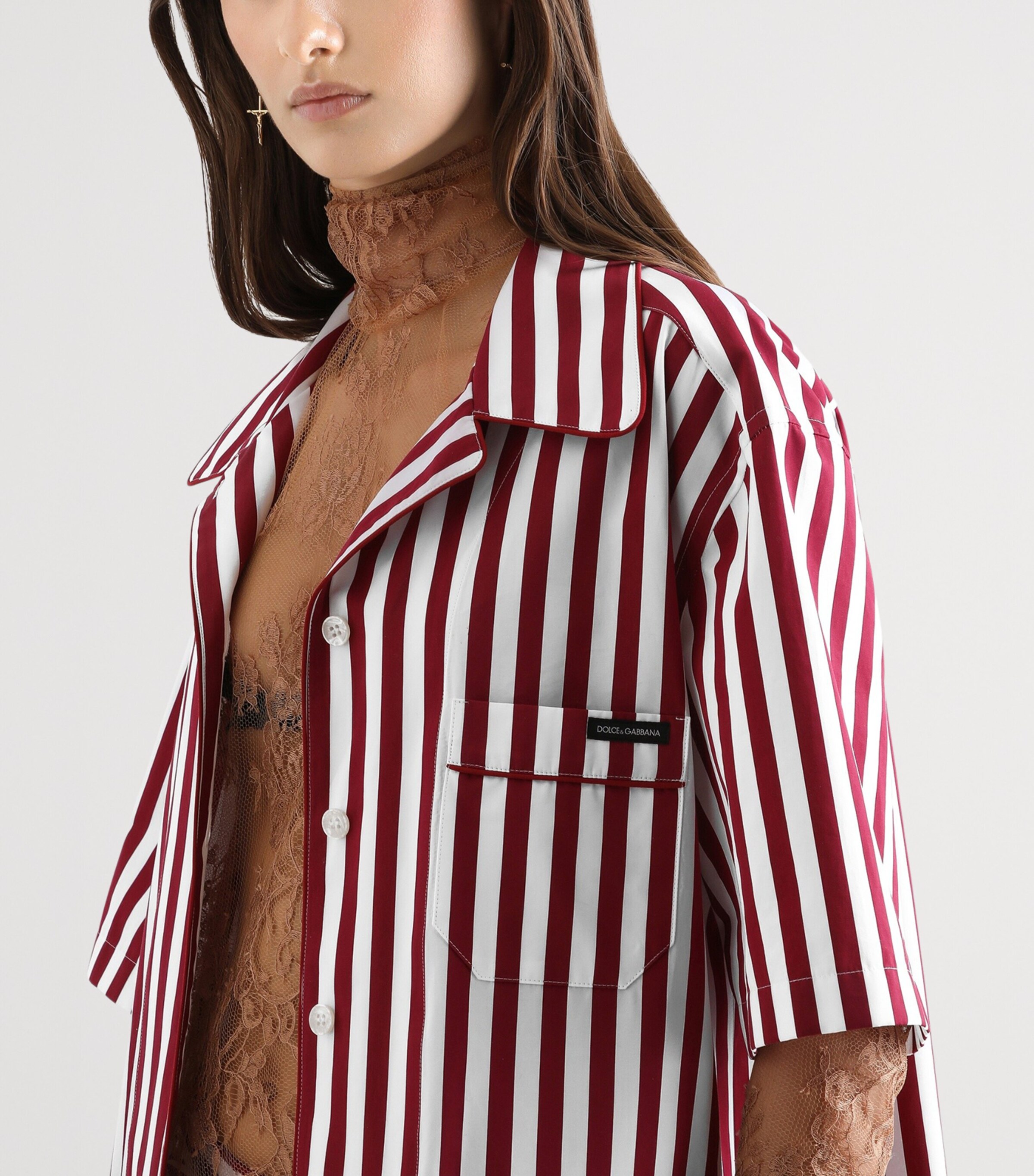 Dolce&Gabbana Womens Cotton-Silk Stripe Oversized Shirt Stri Image 6