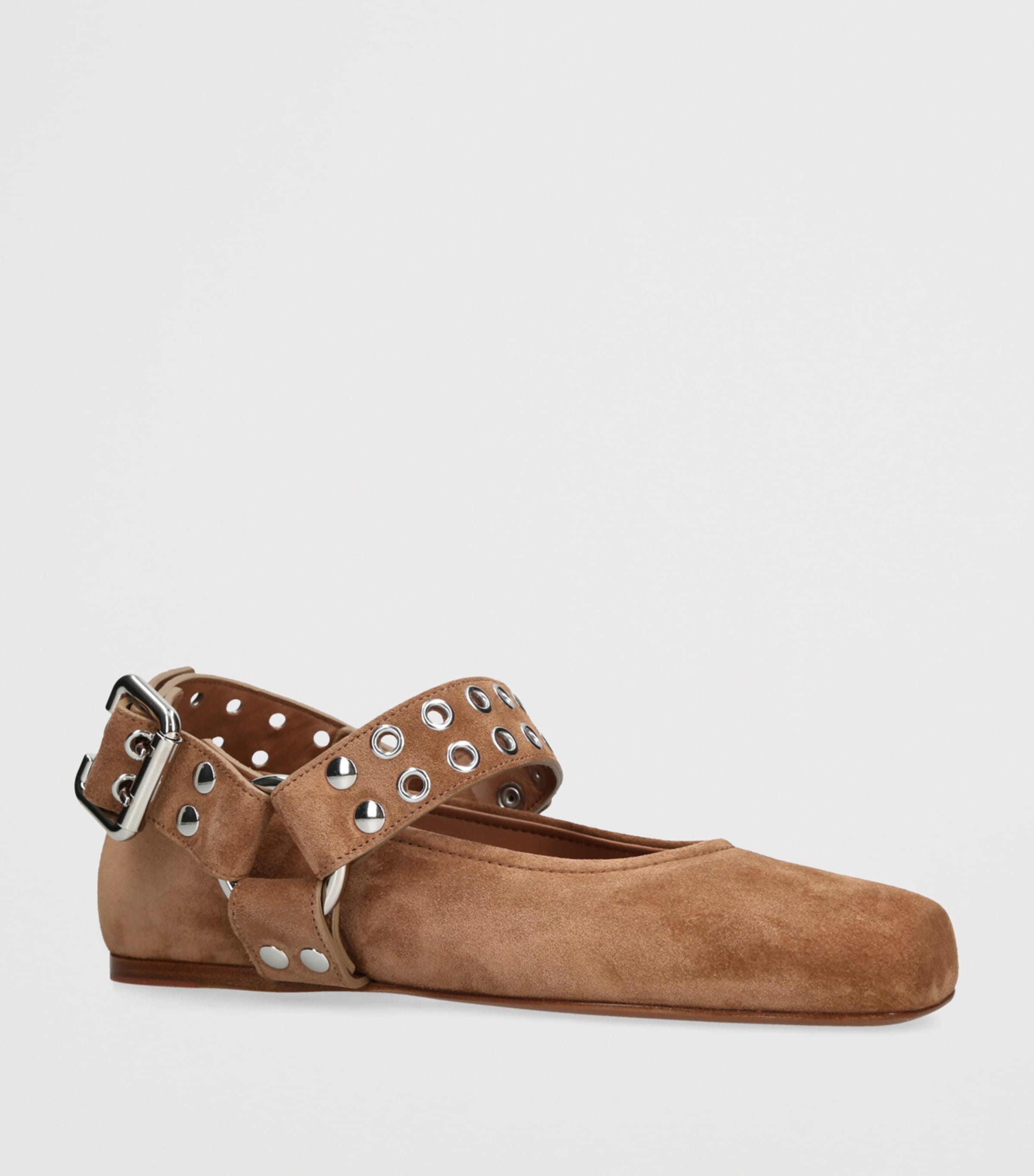 Alaïa Womens Suede Studded Ballet Flats Mid Brown Image 3