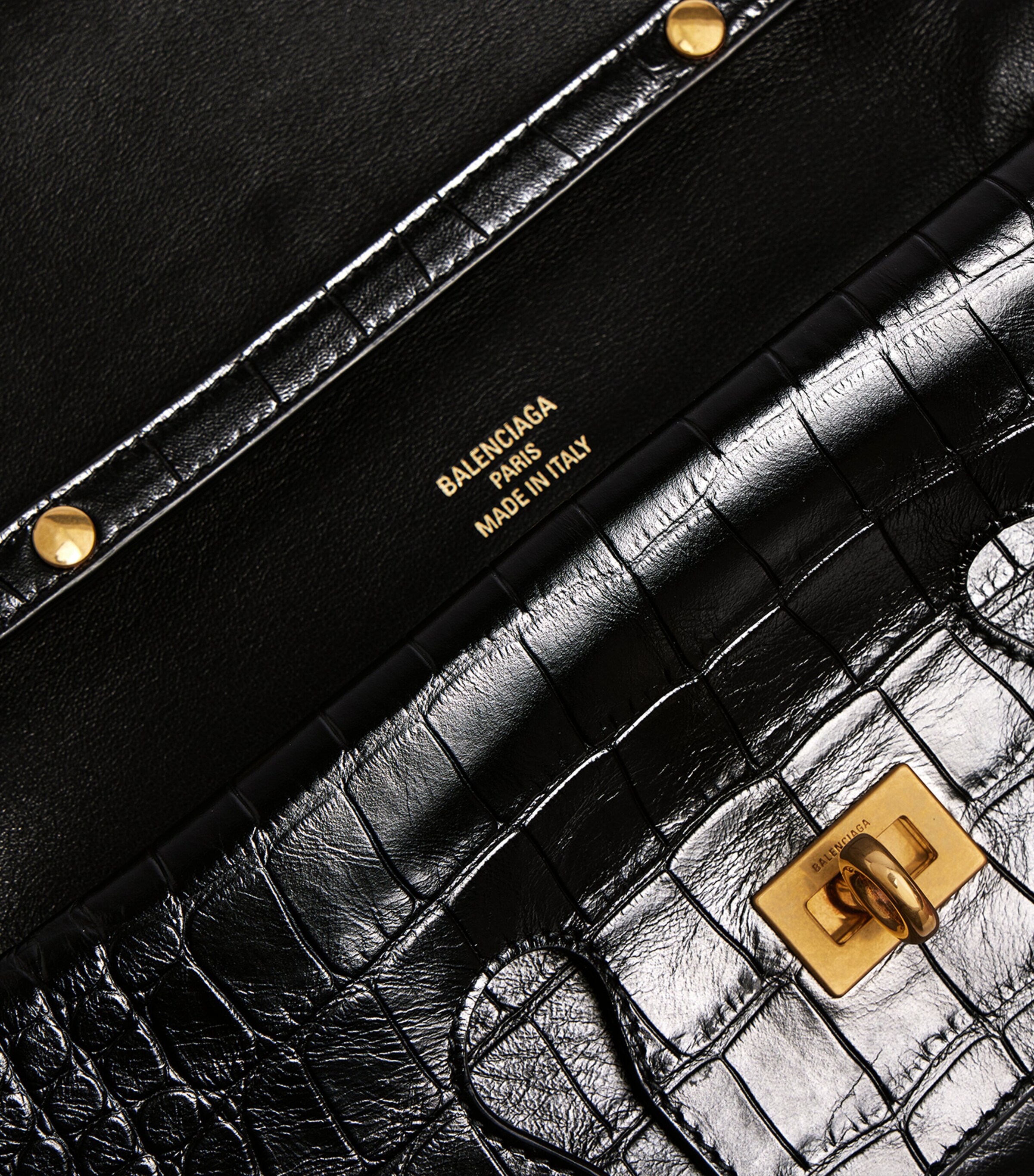 Balenciaga Black Croc-Embossed Calfskin Bel Air Clutch Bag