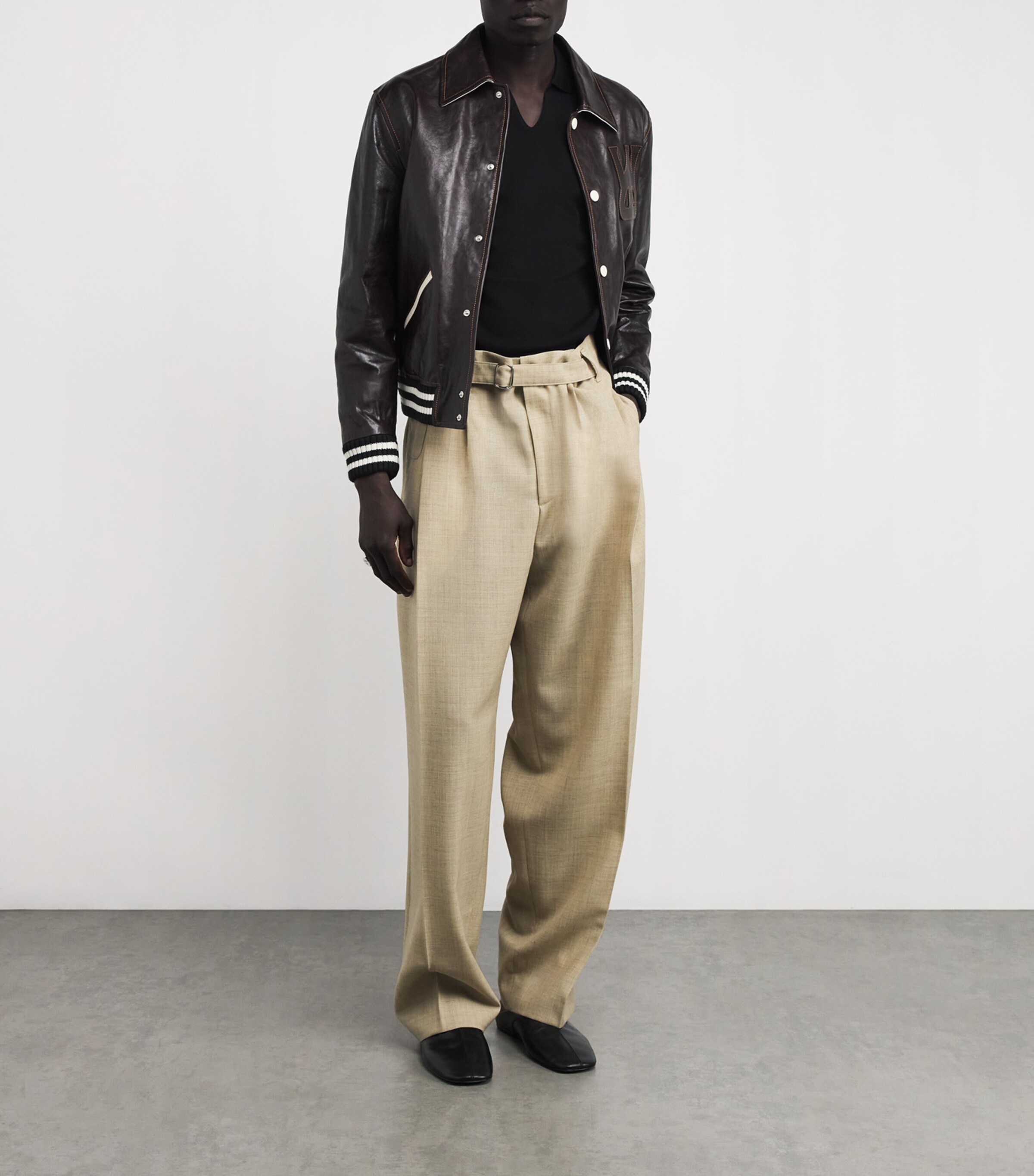 Wool-Cotton Open-Collar Polo Shirt 3000-BLACK Image 2