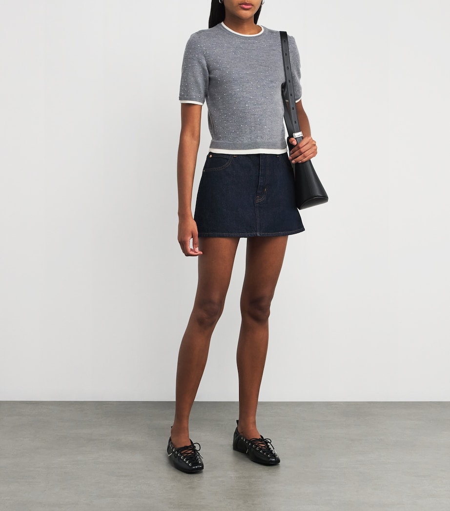 Embellished-Wool Short-Sleeve Sweater GREY Image 2