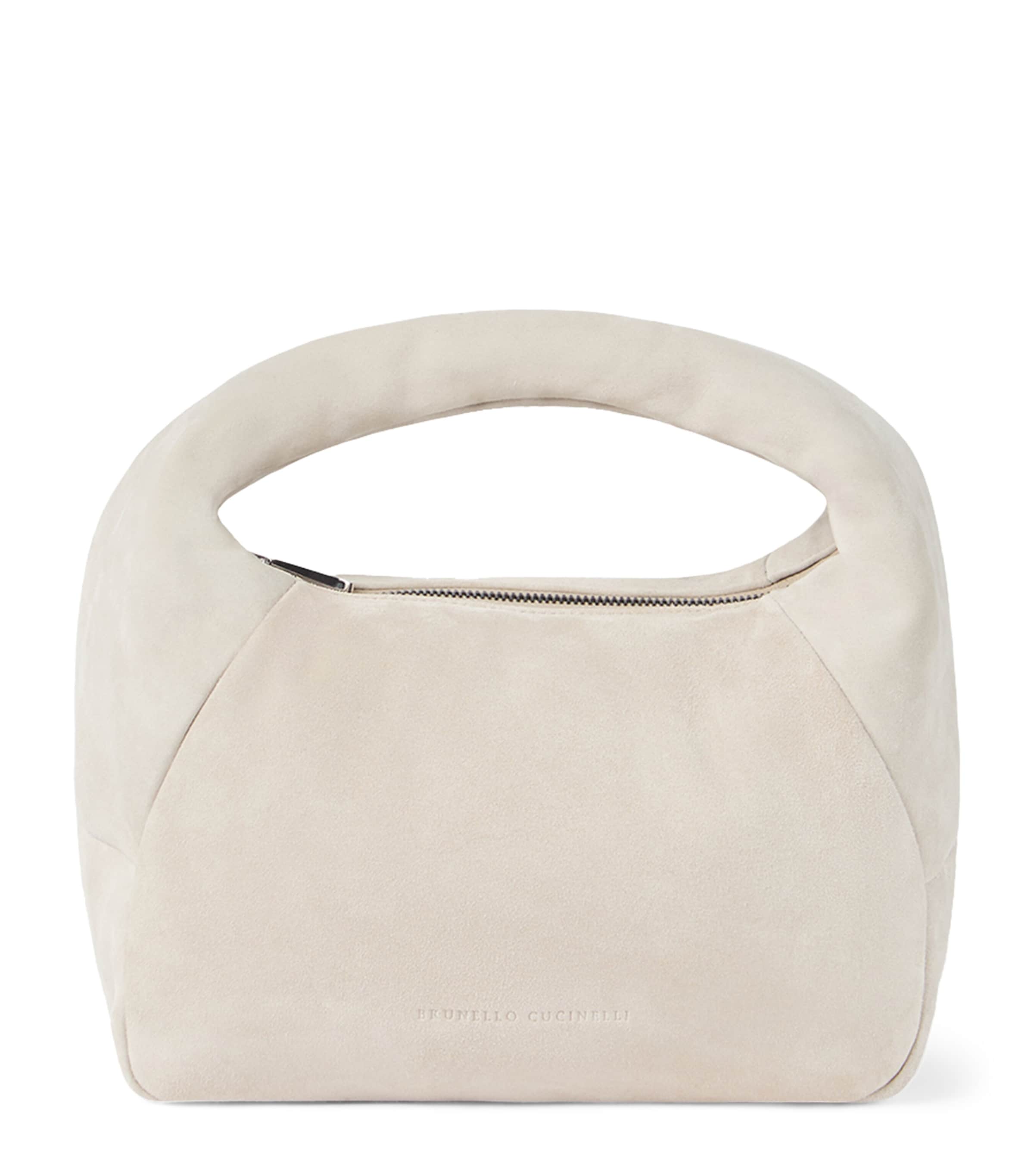 Brunello Cucinelli Small Suede Bc Duo Shoulder Bag In Sand