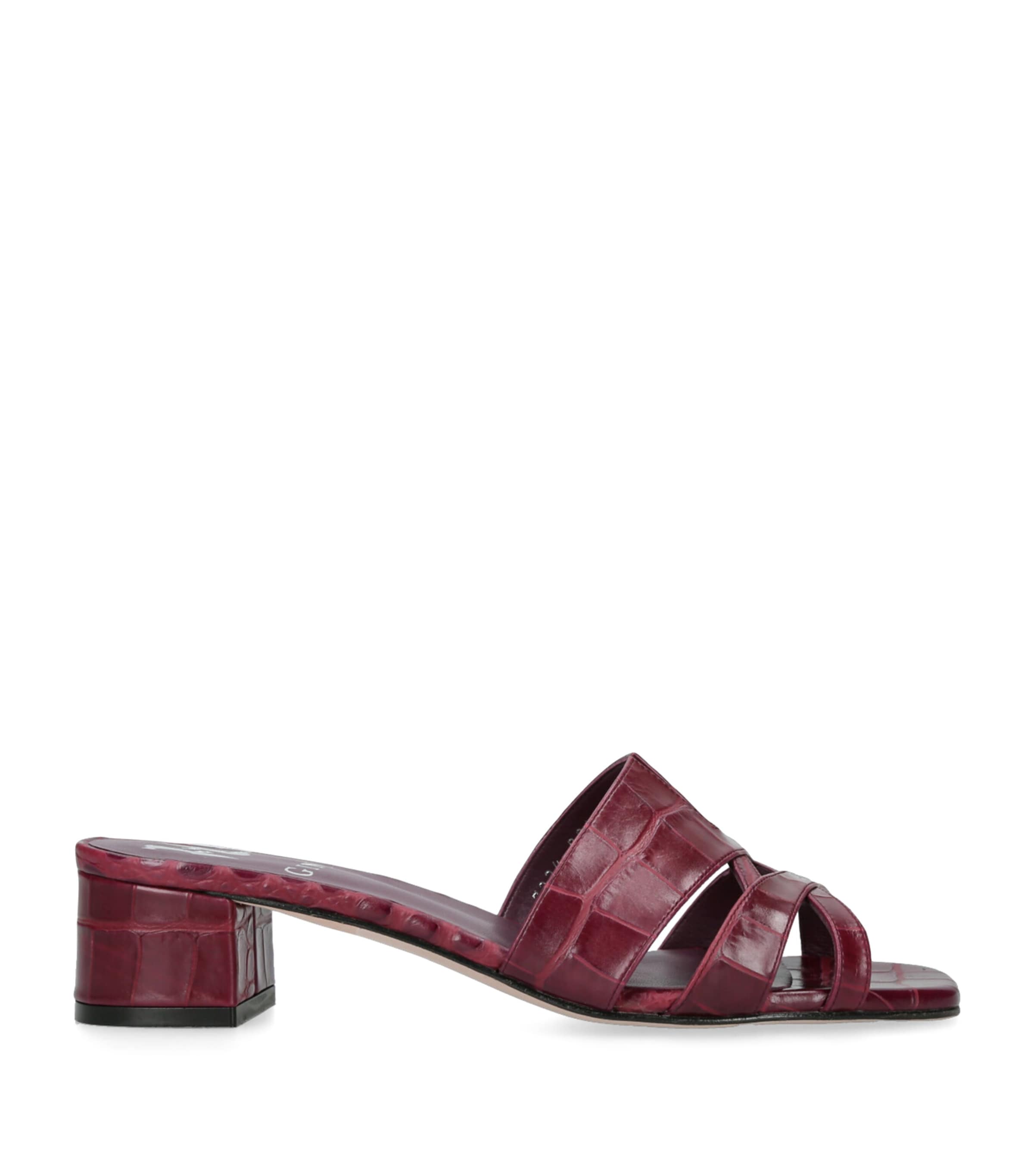 Gina Leather Croc-embossed Montreaux Heeled Mules 35 In Red