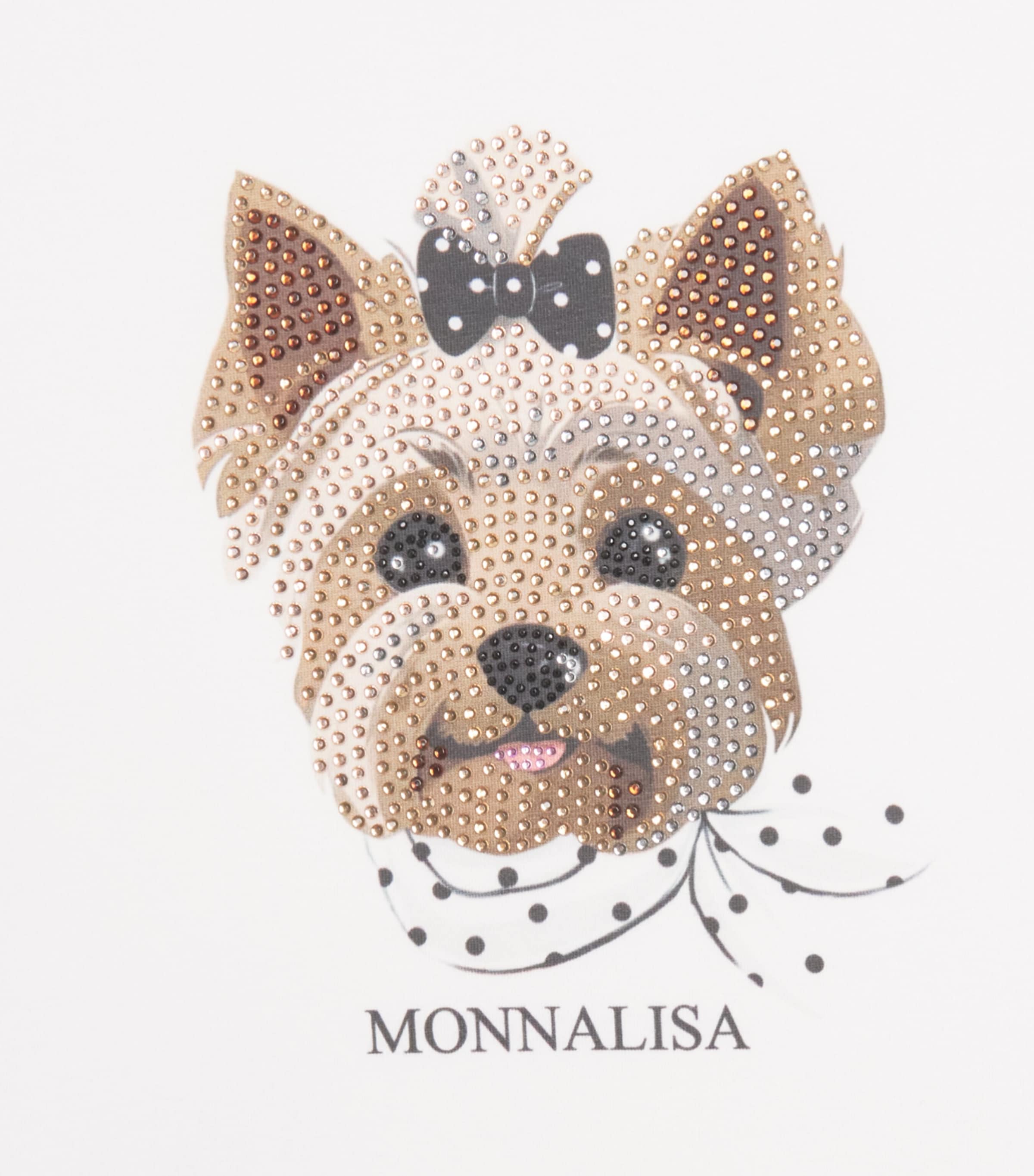 Monnalisa Stretch-Cotton Rhinestone Dog Print Dress (2-12 Years) White+black Image 3