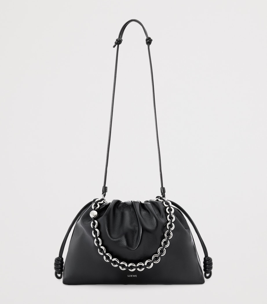 Large Leather Flamenco Purse Shoulder Bag BLACK Image 7