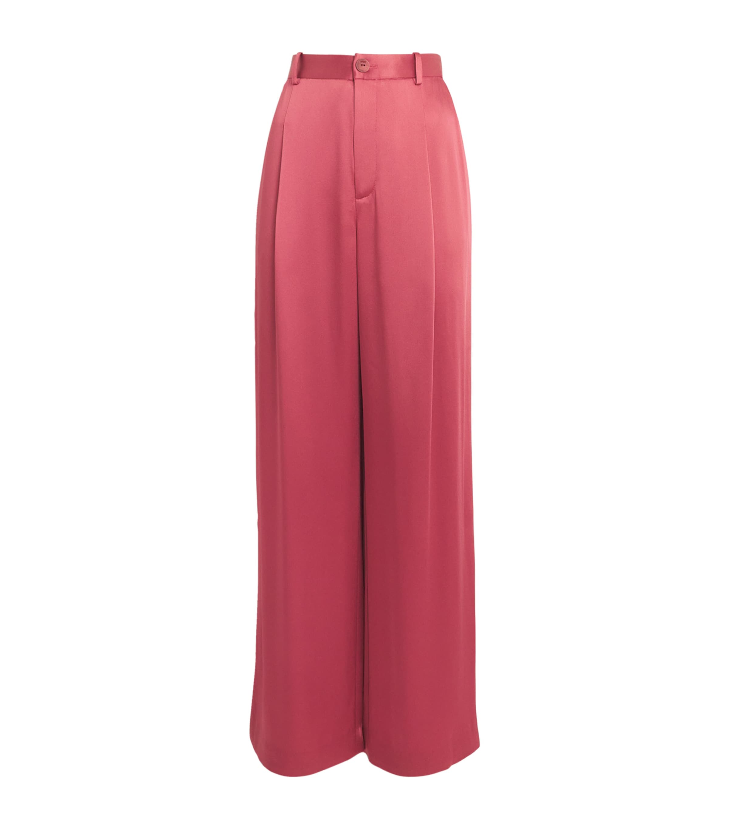 Lapointe Satin Pleated Wide-leg Trousers In Red