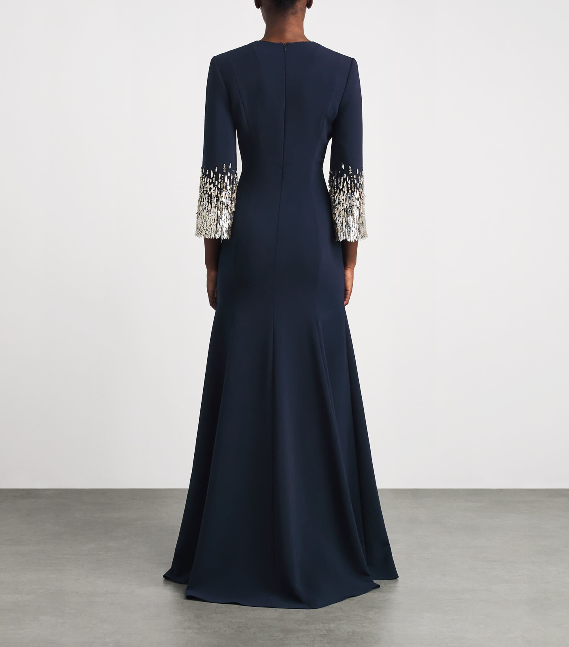 Jenny Packham Womens Embellished-Cuff Anita Maxi Dress Ink Image 4