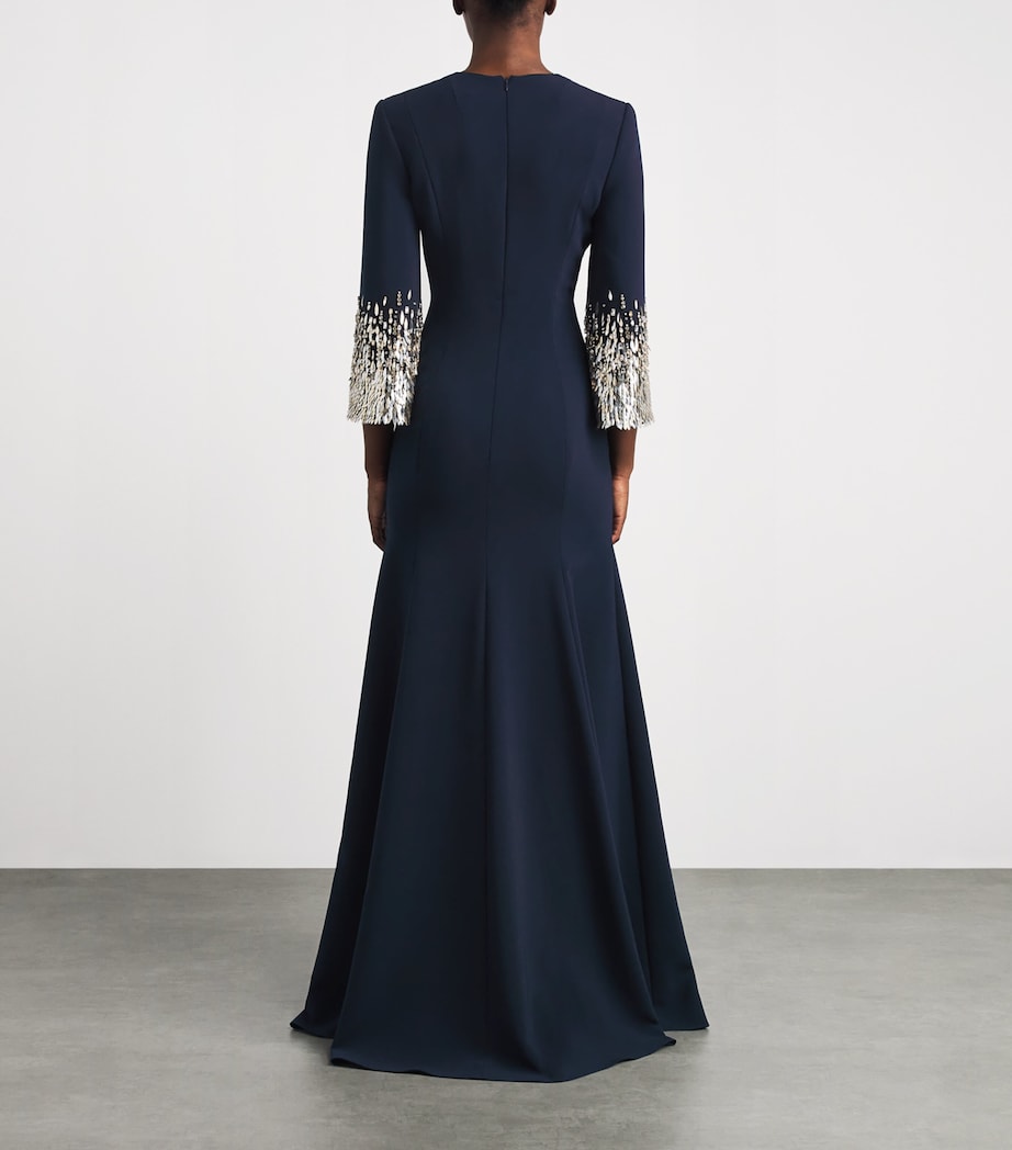 Jenny Packham Womens Embellished-Cuff Anita Maxi Dress Ink Image 4