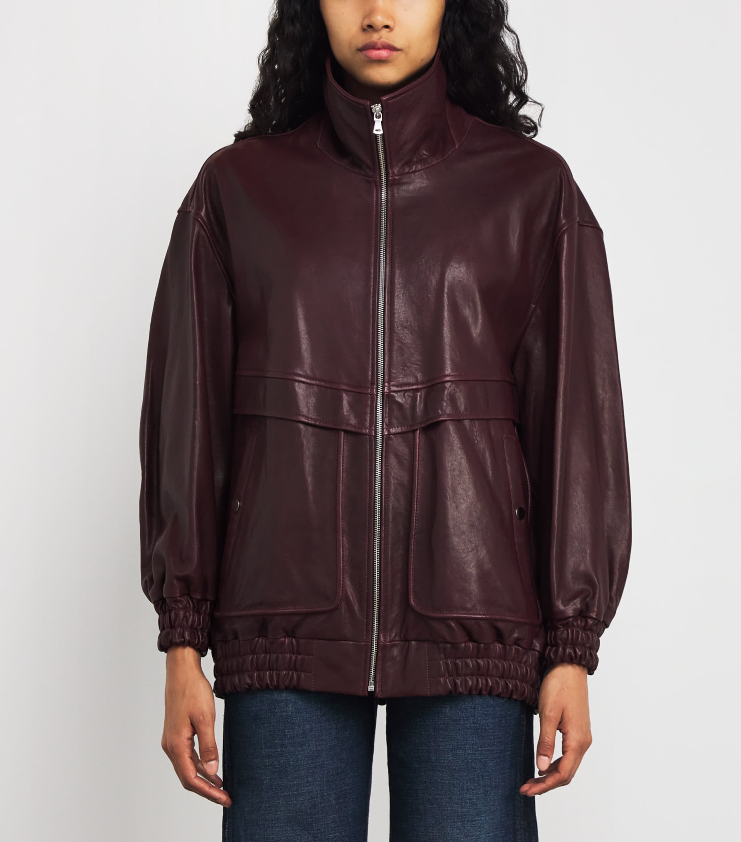 Beck Leather Bomber Jacket DARK PLUM Image 3
