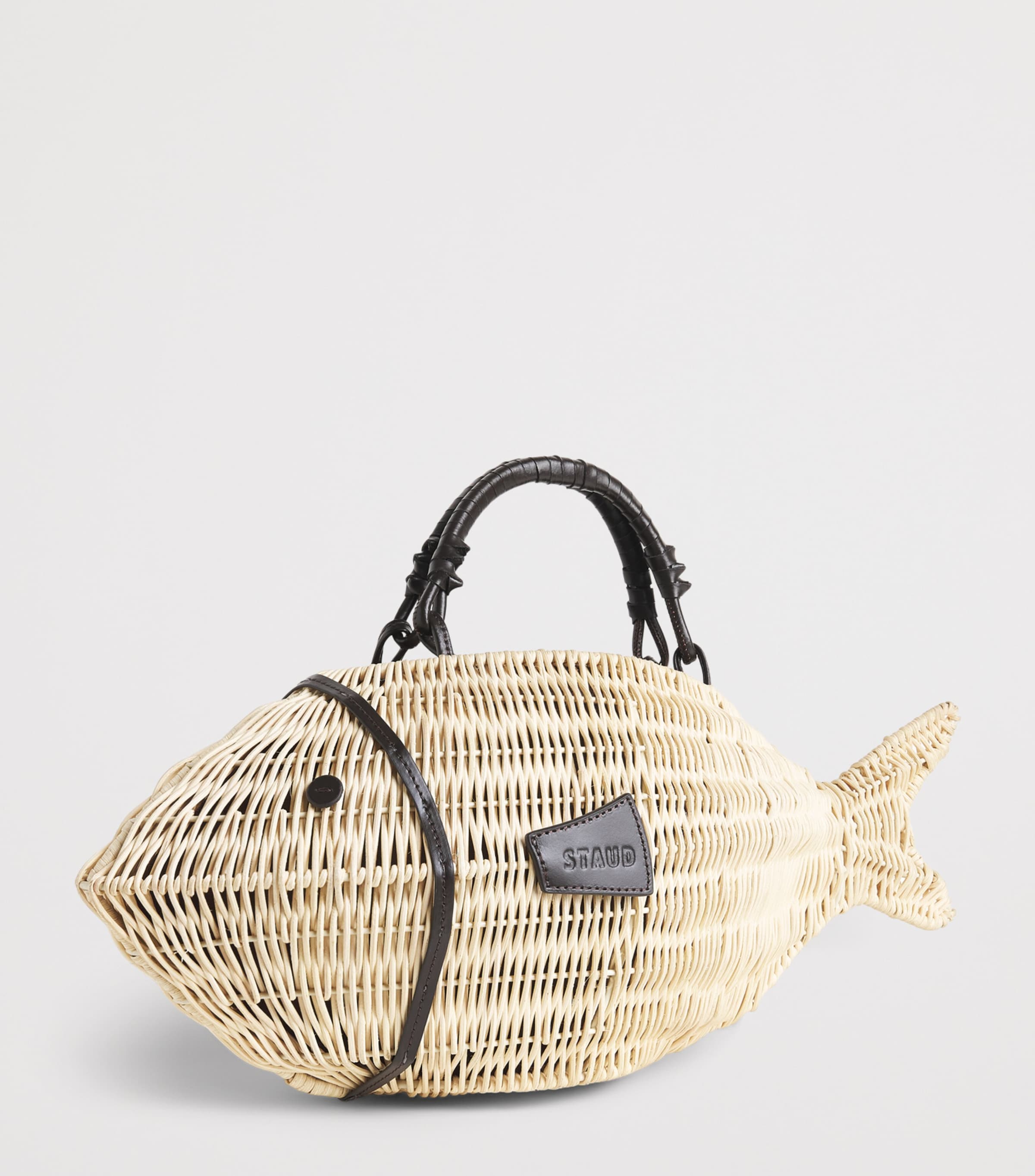 STAUD Wicker Cleo Fish Top-Handle Bag Nat Natural Image 3