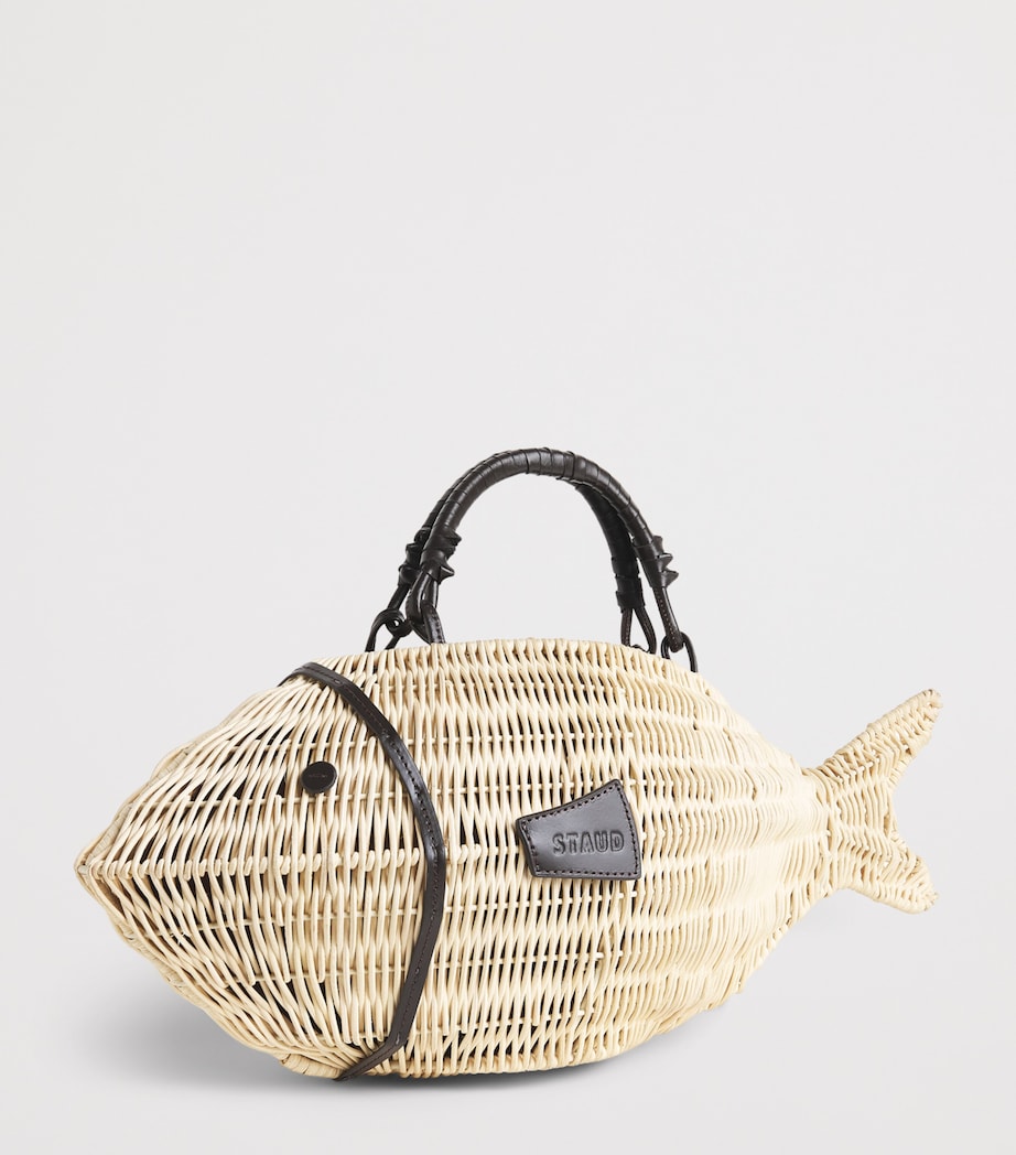 STAUD Wicker Cleo Fish Top-Handle Bag Nat Natural Image 3