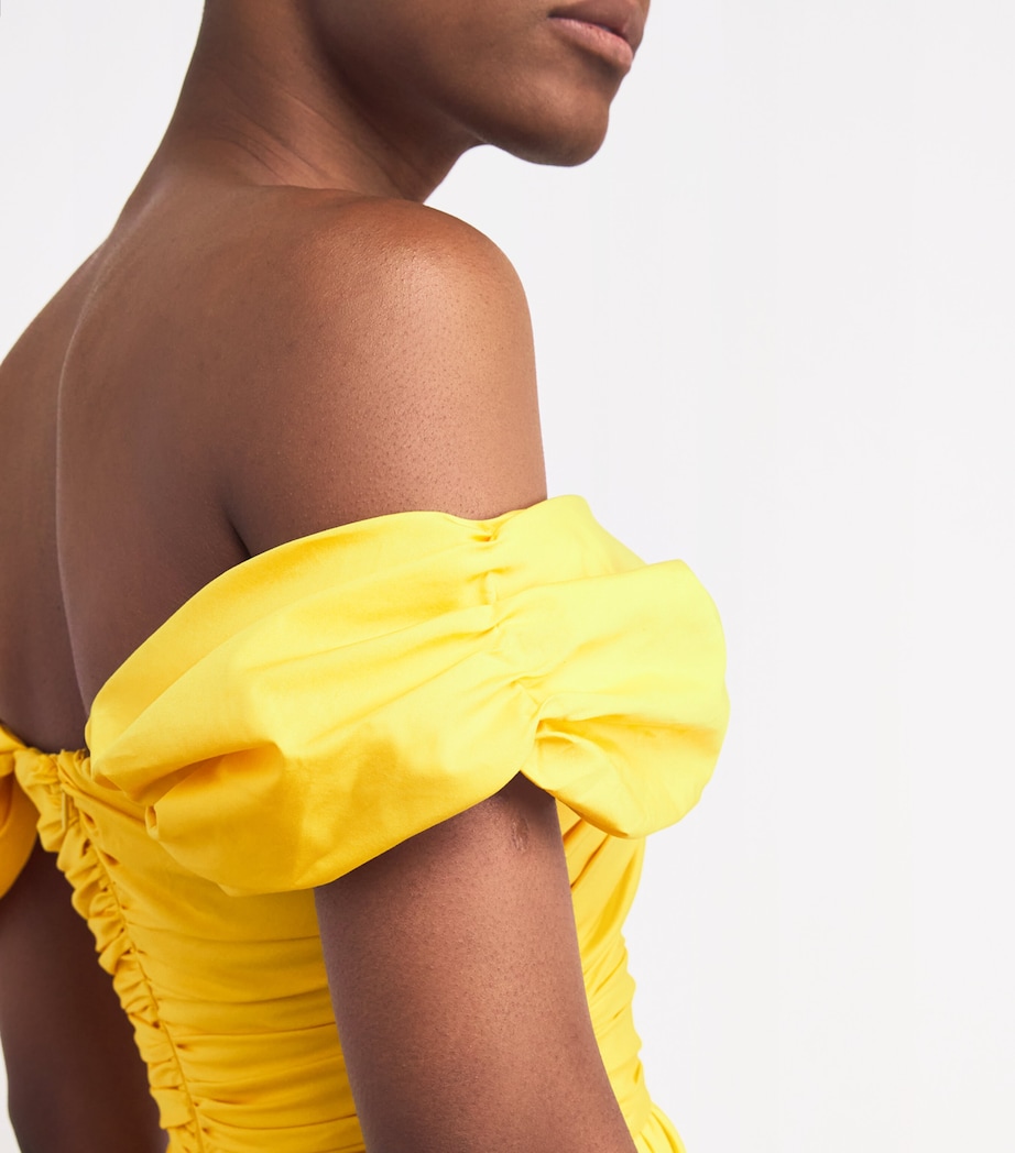 Giambattista Valli Womens Cotton Off-The-Shoulder Midi Dress Yellow Image 4