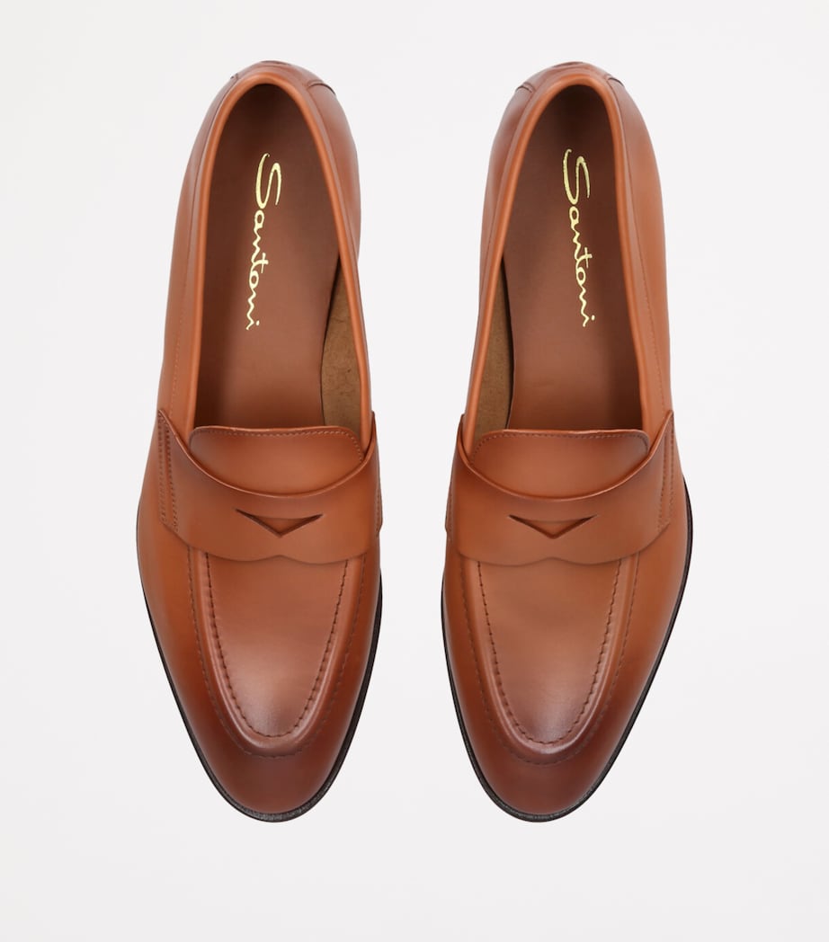 Santoni Leather Famed Loafers Tan Image 5