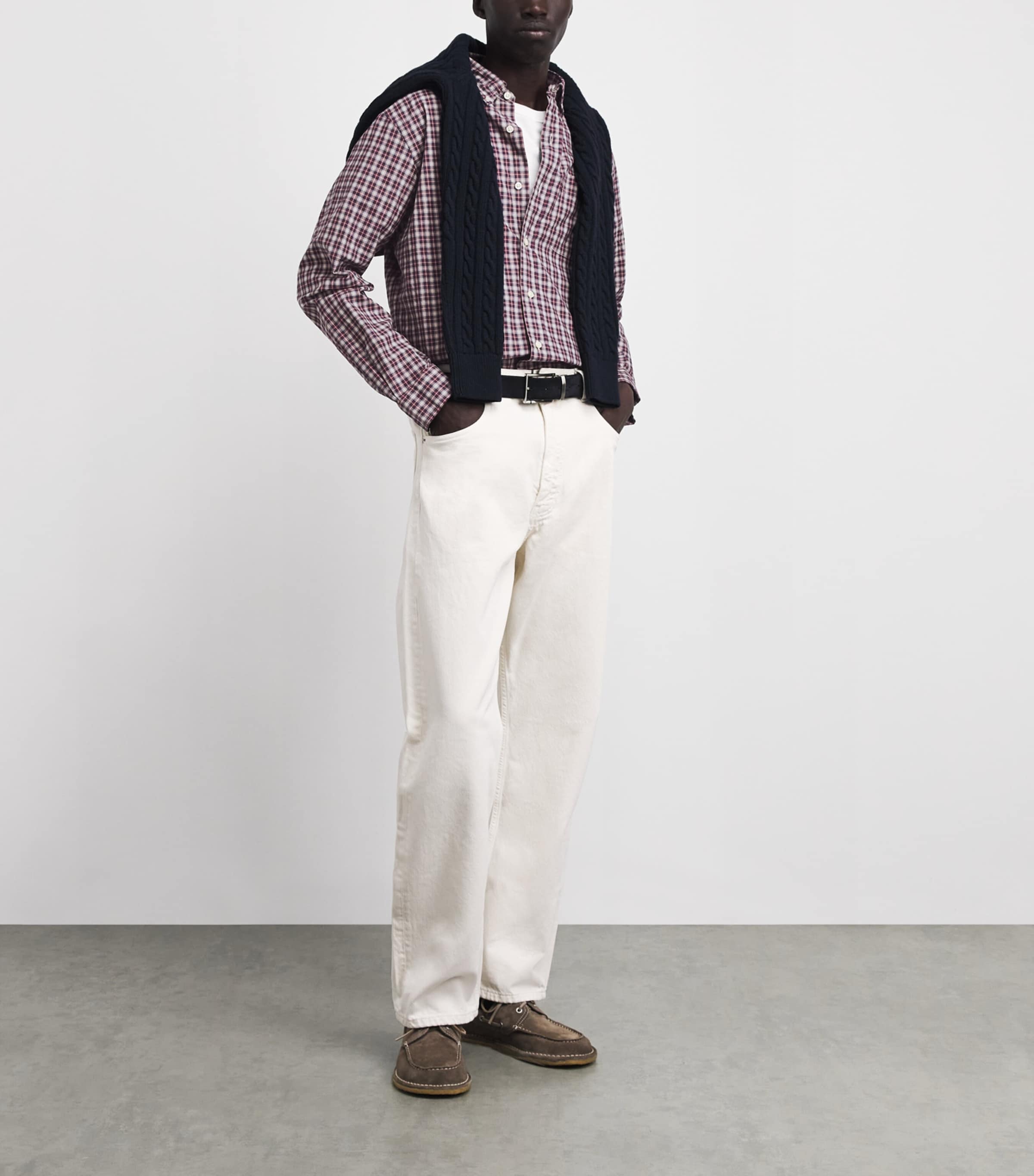 Polo Ralph Lauren Mens Cotton Check Polo Pony Custom Fit Shirt Red Cream Multi Image 2