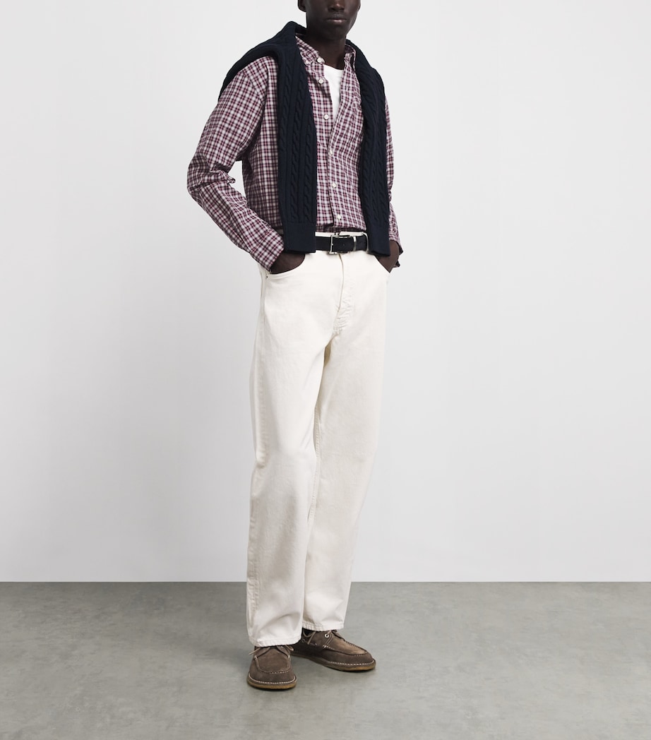 Polo Ralph Lauren Mens Cotton Check Polo Pony Custom Fit Shirt Red Cream Multi Image 2