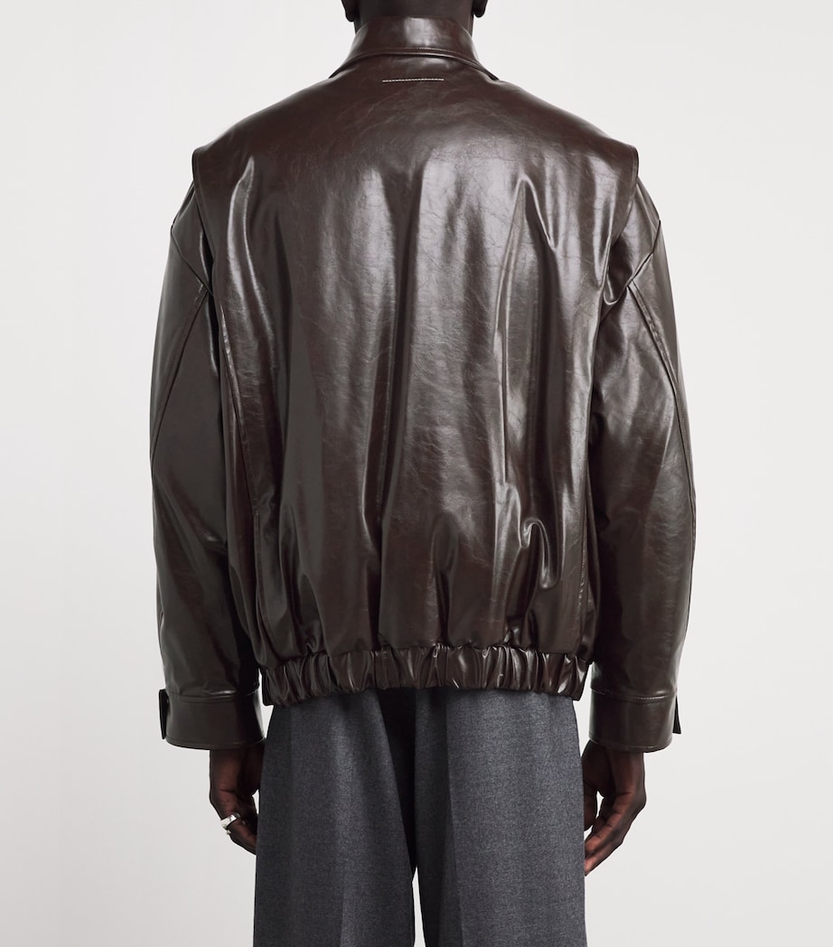 MM6 Maison Margiela Mens Faux Leather Bomber Jacket Burgundy Image 4
