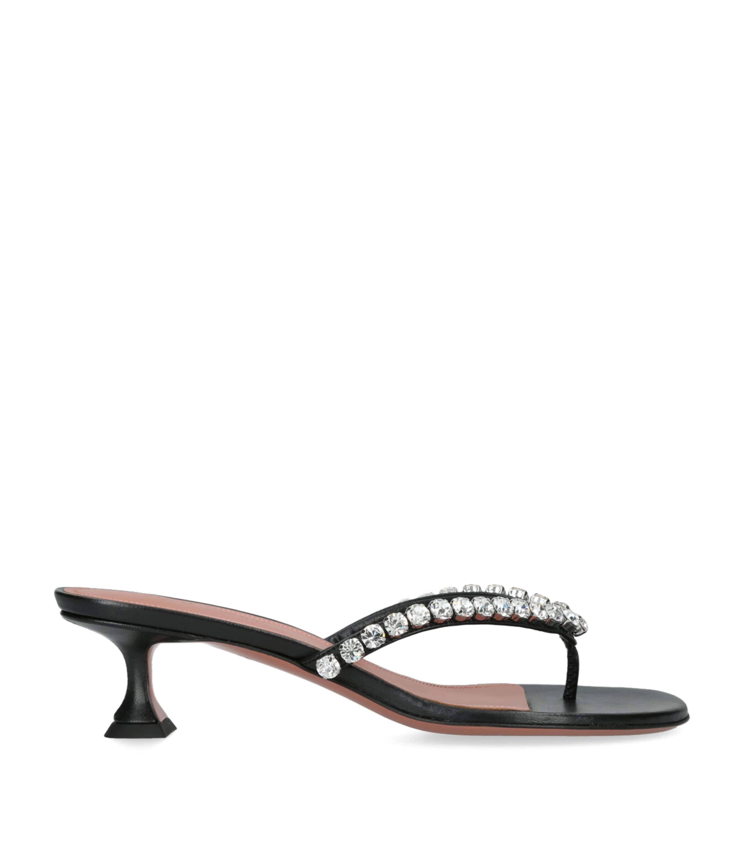 Shop Amina Muaddi Leather Gigi Thong Sandals 45