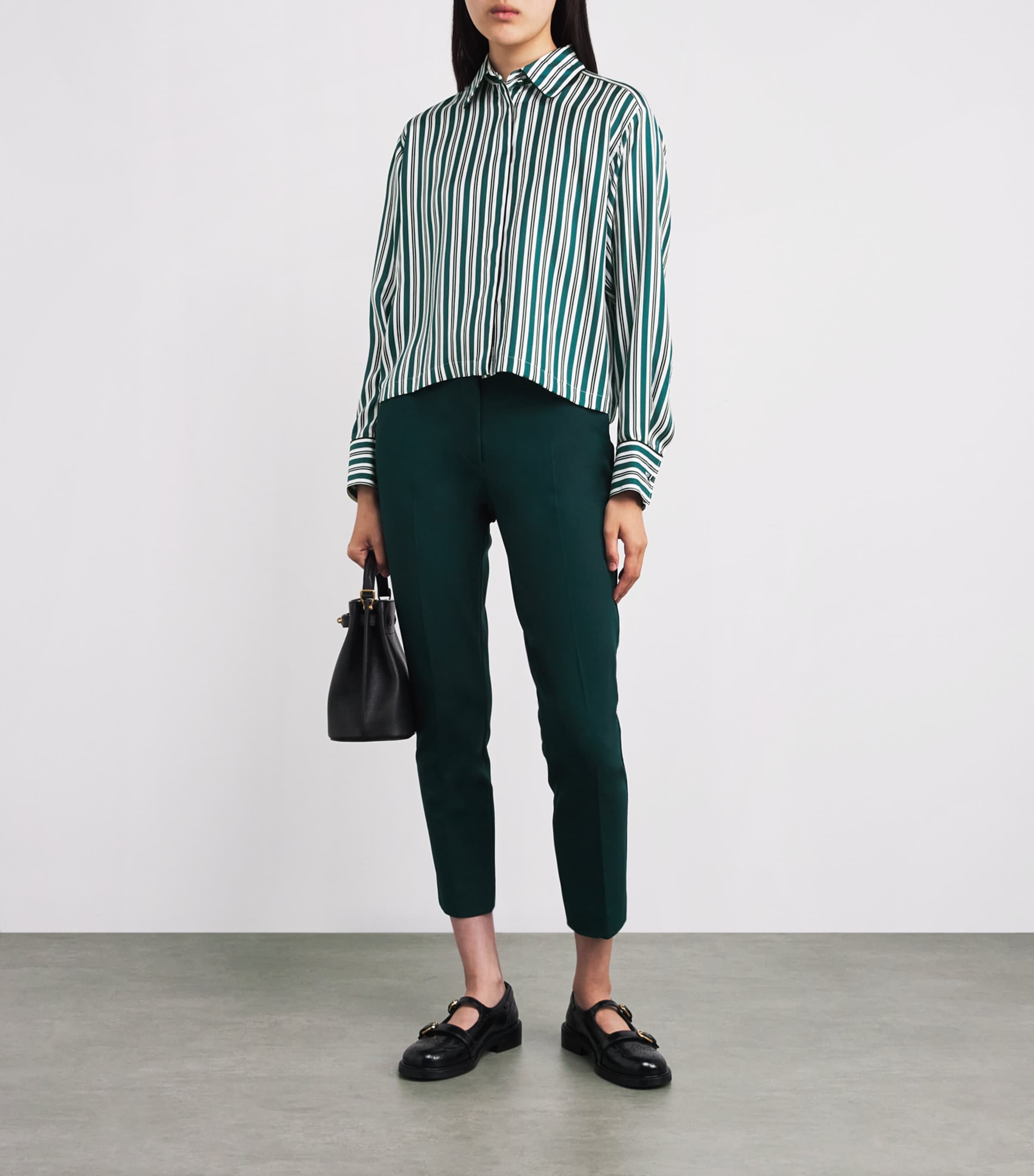 Silk Stripe Shirt DARK GREEN Image 2
