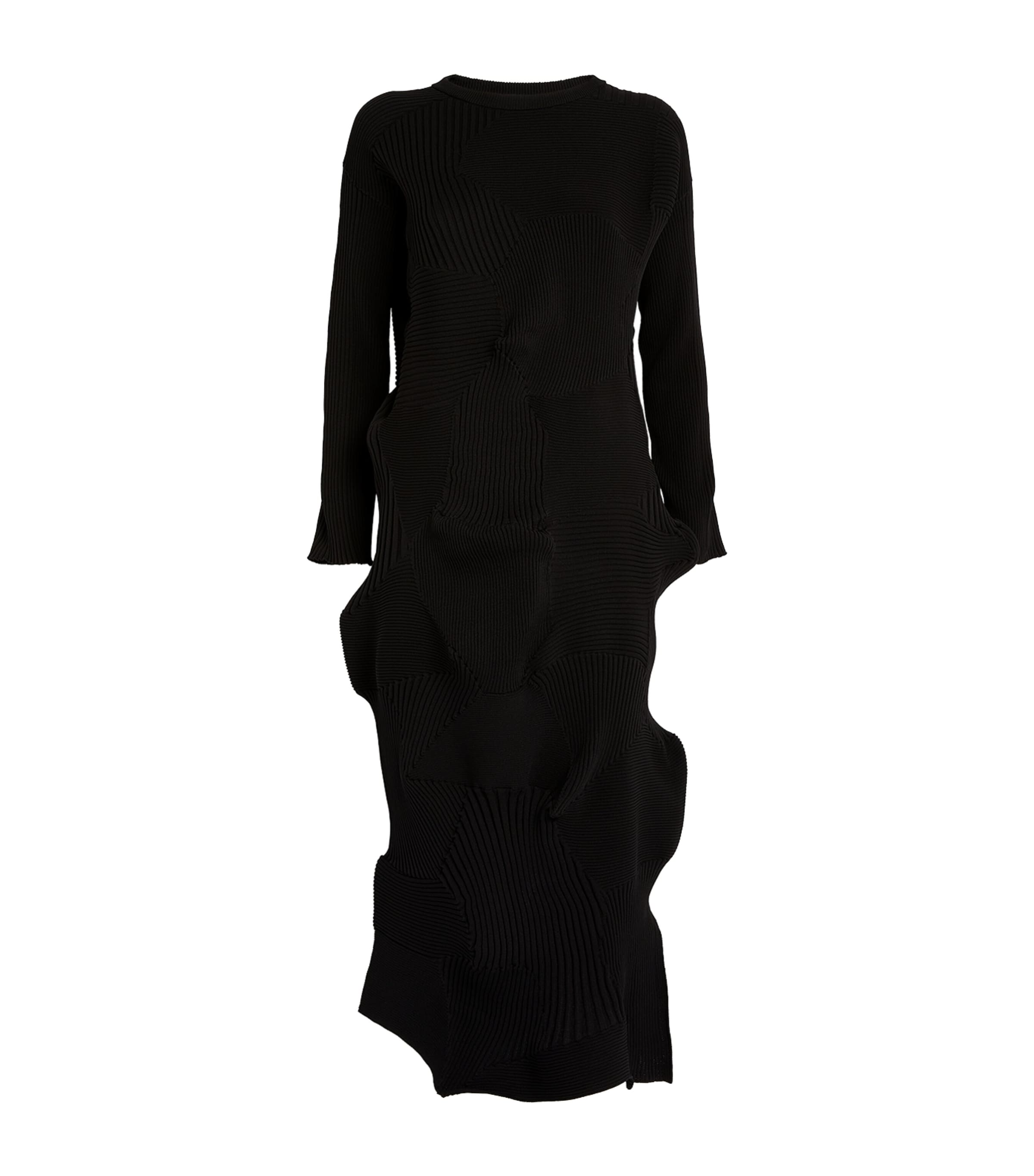 Issey Miyake Knitted Kone Kone Midi Dress In Black